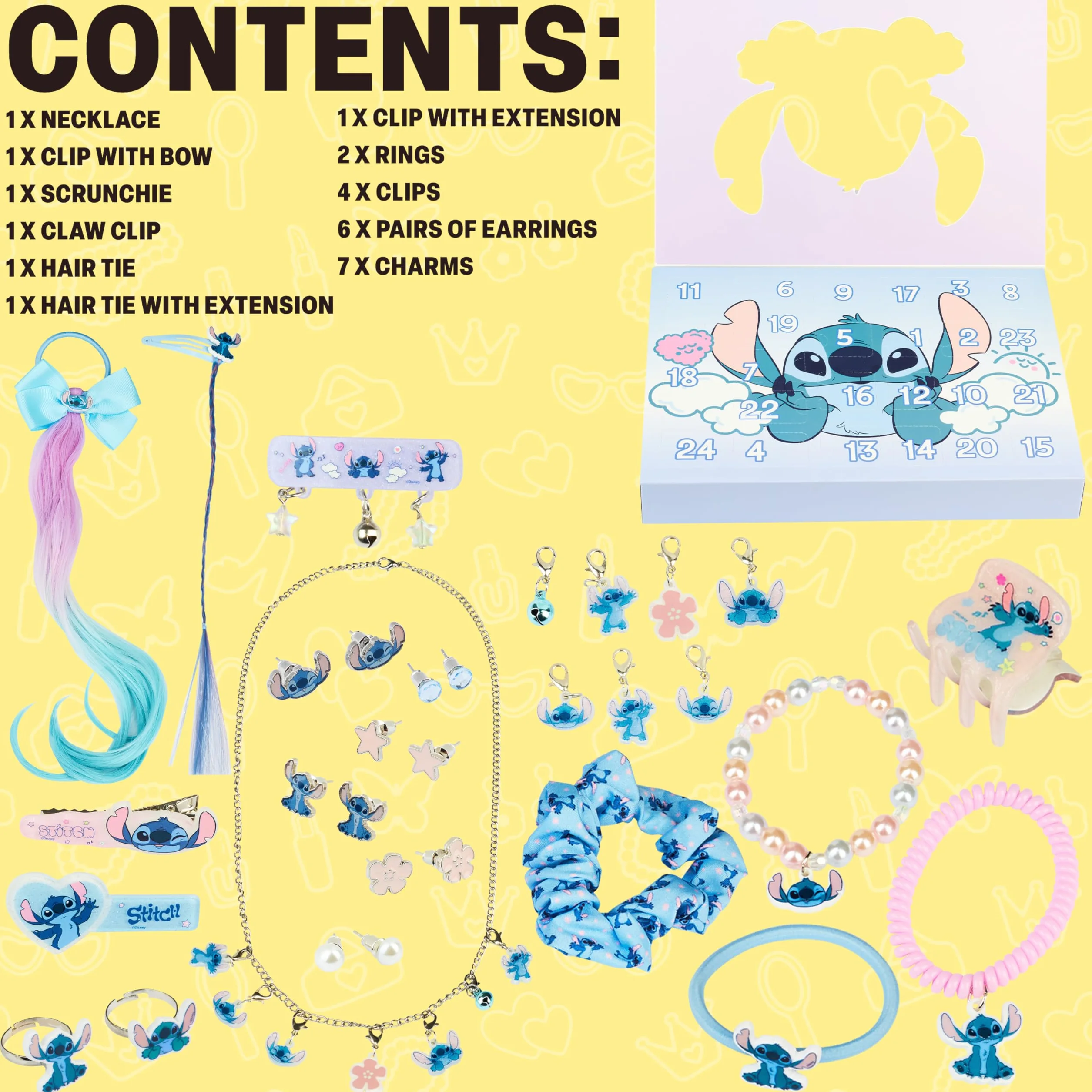 Get Trend Disney Stitch Calendario Avvento 2025 Ragazza, Accessori Capelli e Gioielli, Mollette Capelli Scrunchies, Xmas Regalo Ragazza (Lilla Stitch)