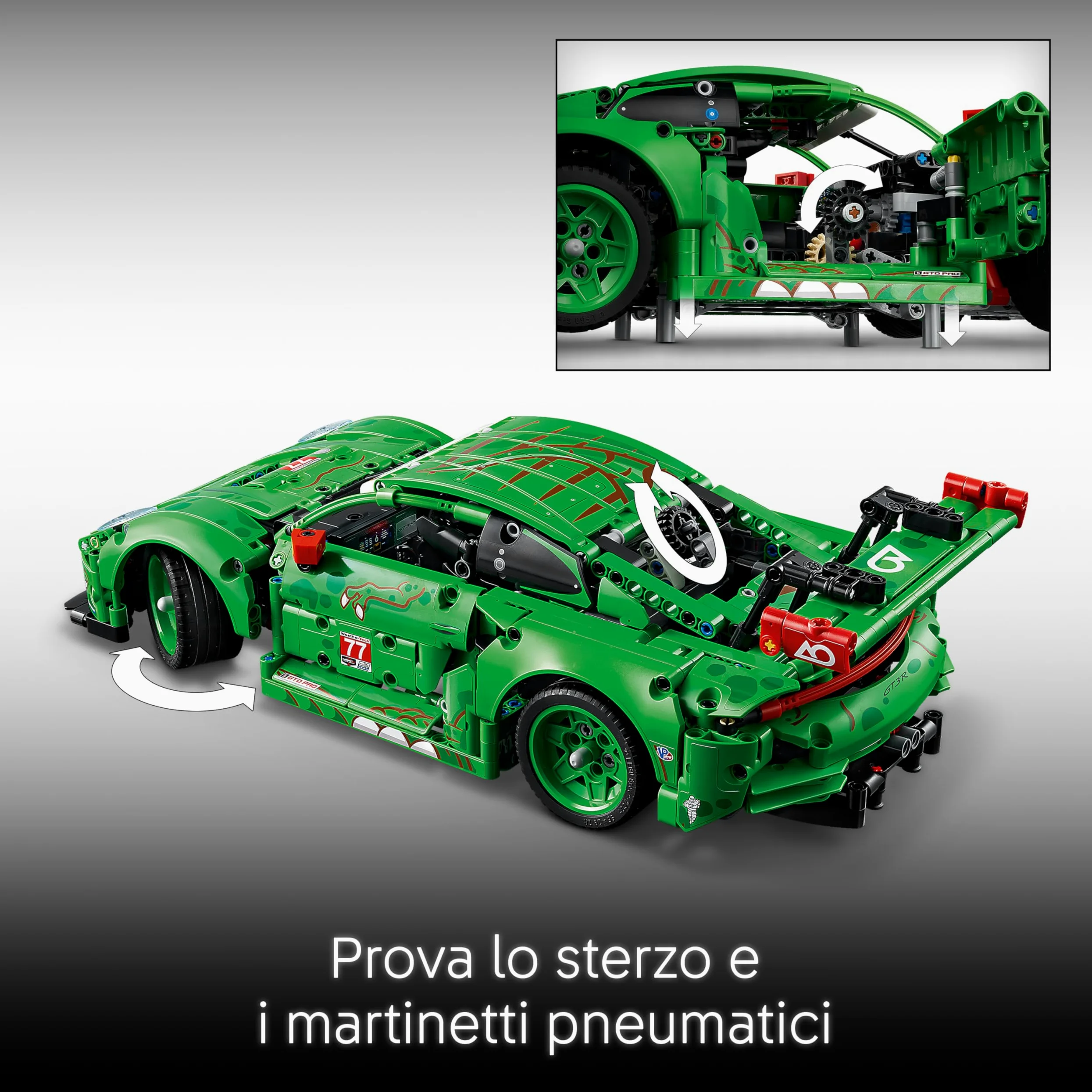 LEGO Technic Auto Porsche 911 GT3 R REXY AO Racing - Macchina Giocattolo - Kit di Modellismo con Motore a 6 Cilindri, Trazione Posteriore e Design da Dinosauro - Regalo per Bambini da 11 Anni - 42224
