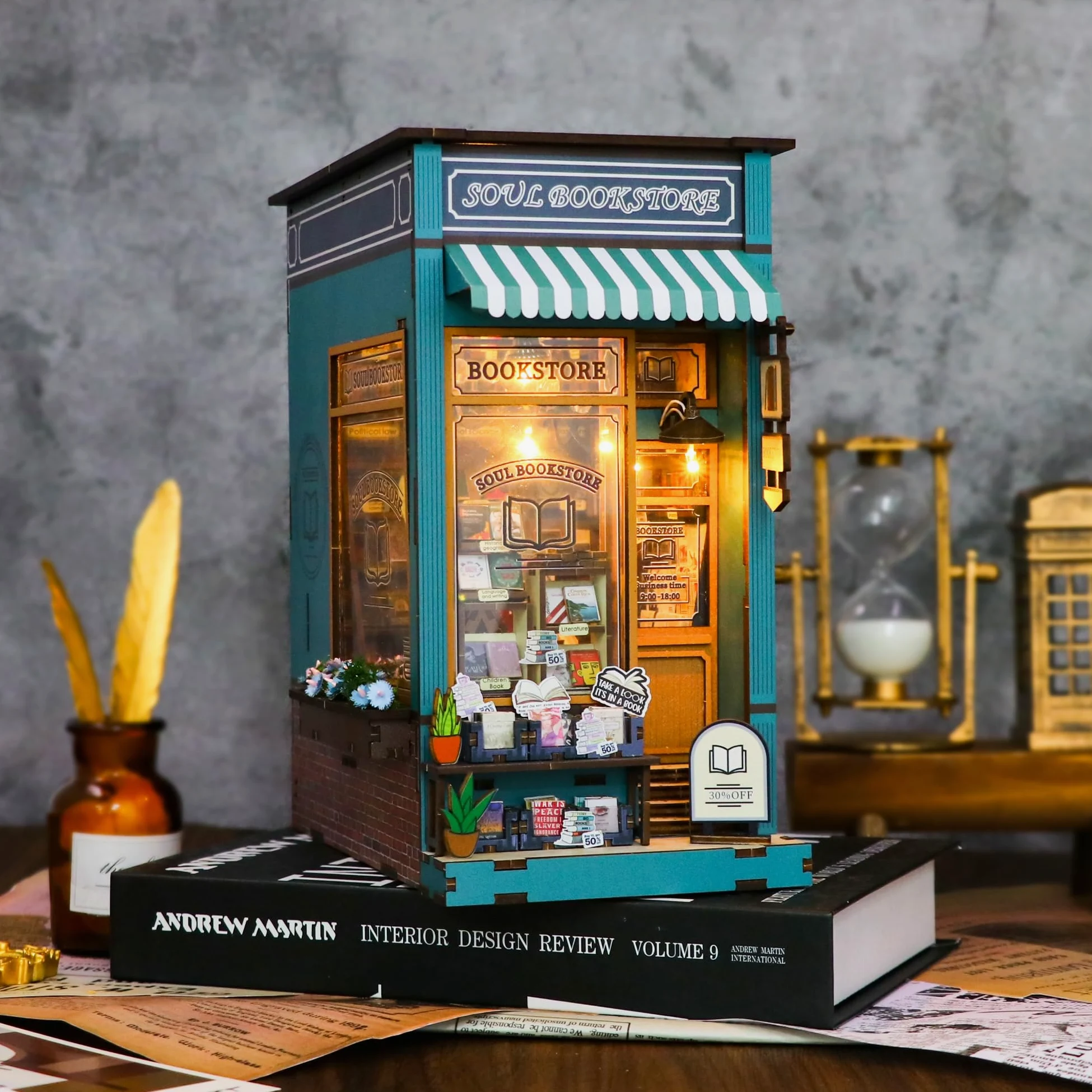 CRIOLPO Kit angolo lettura fai da te, modello di casa in miniatura, scena di biblioteca affascinante, casa delle bambole in legno, scene di biblioteca in miniatura - Soul Bookstore