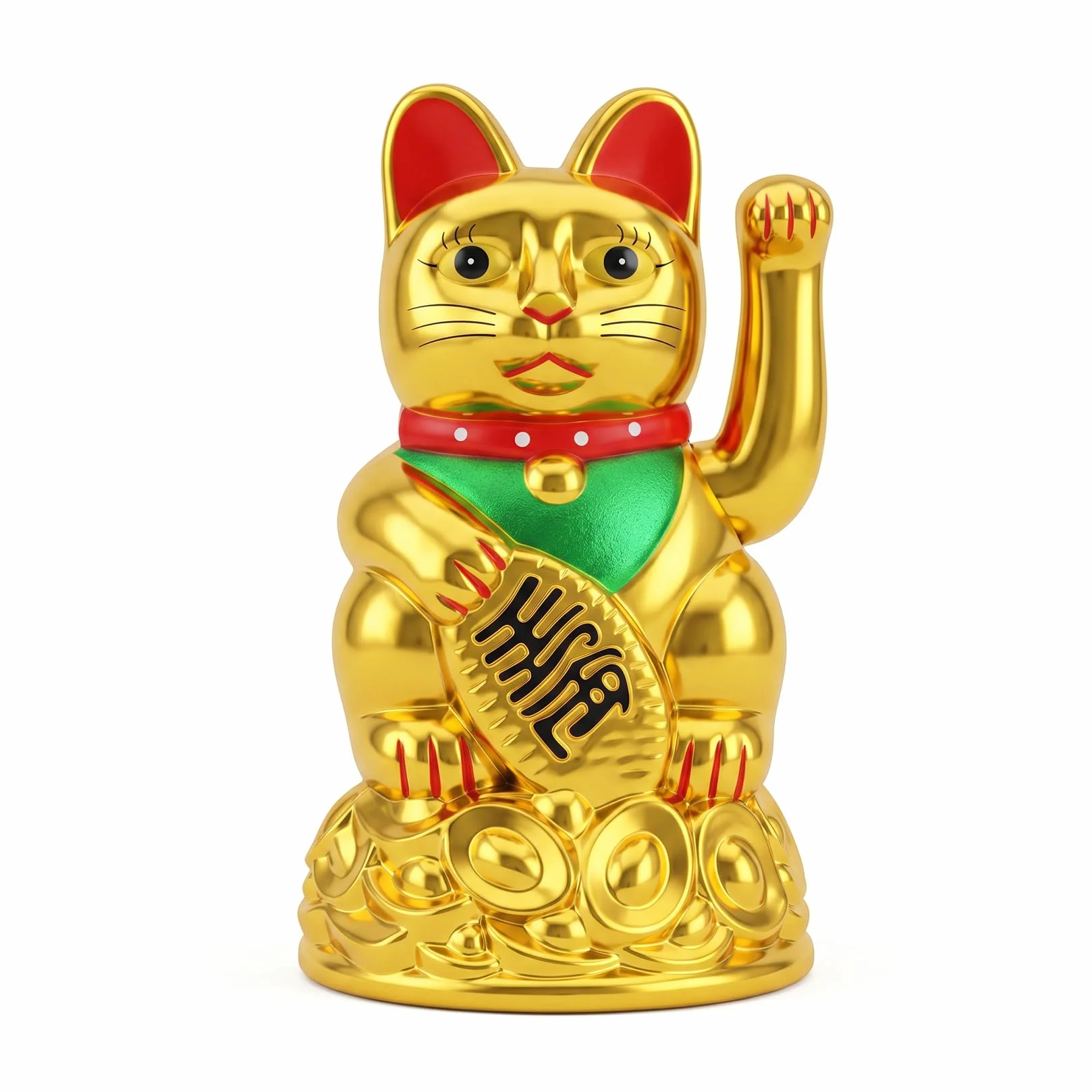 Starlet24 - Gatto portafortuna “Maneki Neko” con zampina che si muove, per feng shui, Plastica, gold, 11 cm