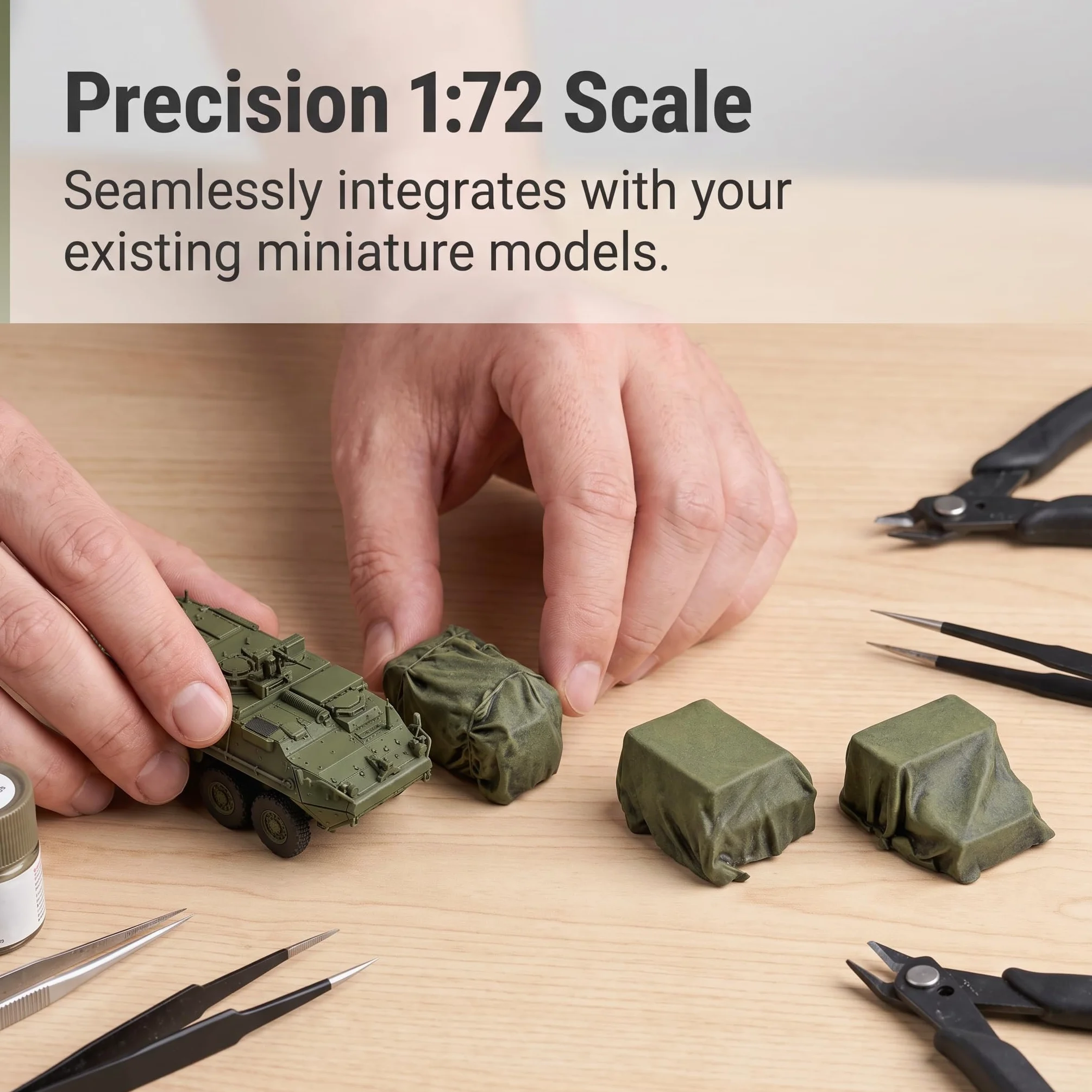 Accessori diorama 1:72 per modellismo militare, modelli statici pre-dipinti, Pacchetto di 16 pezzi, smontati, levigati e pre-colorati