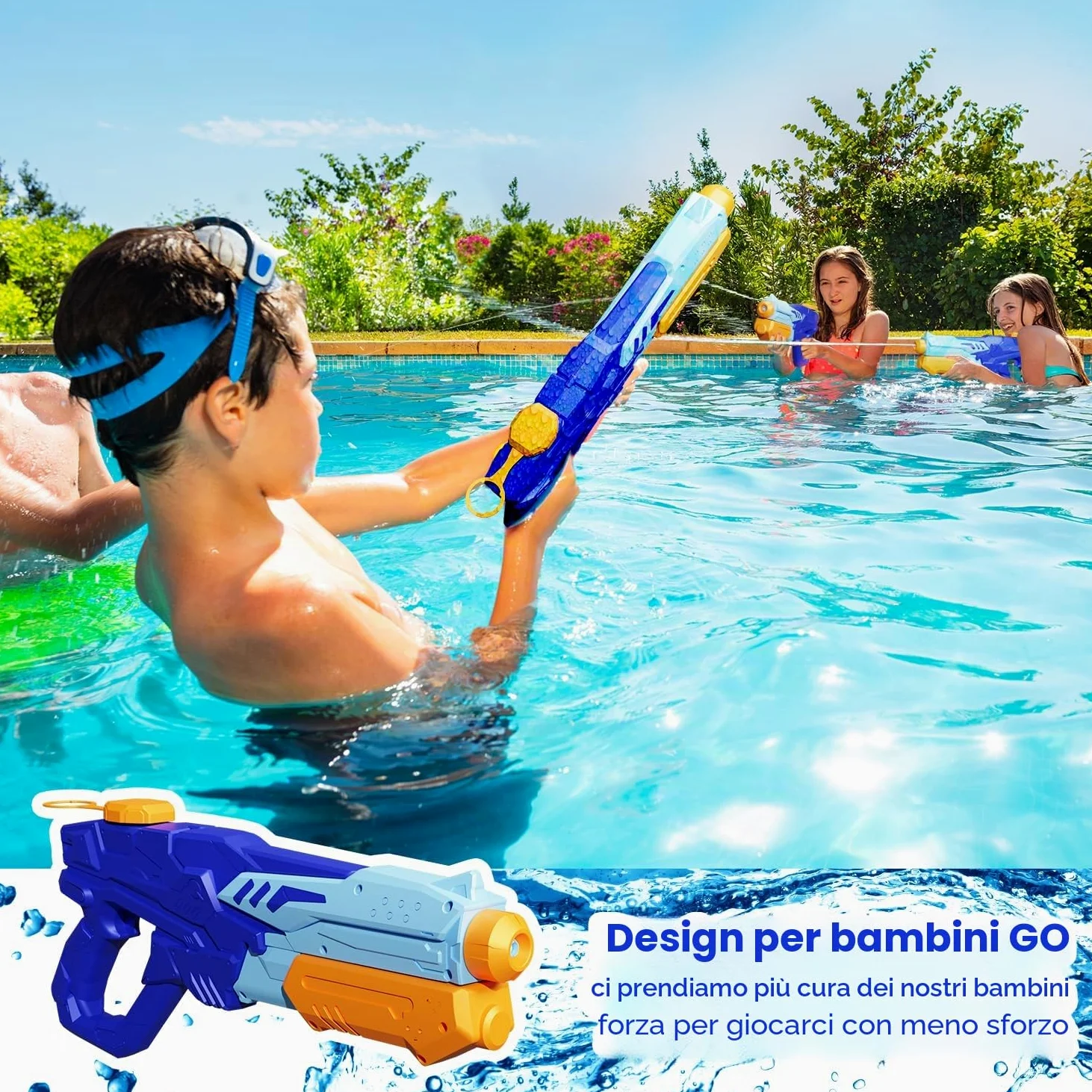 MOZOOSON Pistola ad Acqua per Bambini Adulti, 2 X 750ml Potenti Pistole ad Acqua Water Gun, 8-10m Lungo Raggio Pistola Acqua per Giochi da Spiaggia All'aperto, Piscina, Ideale per Addestrare Gatti