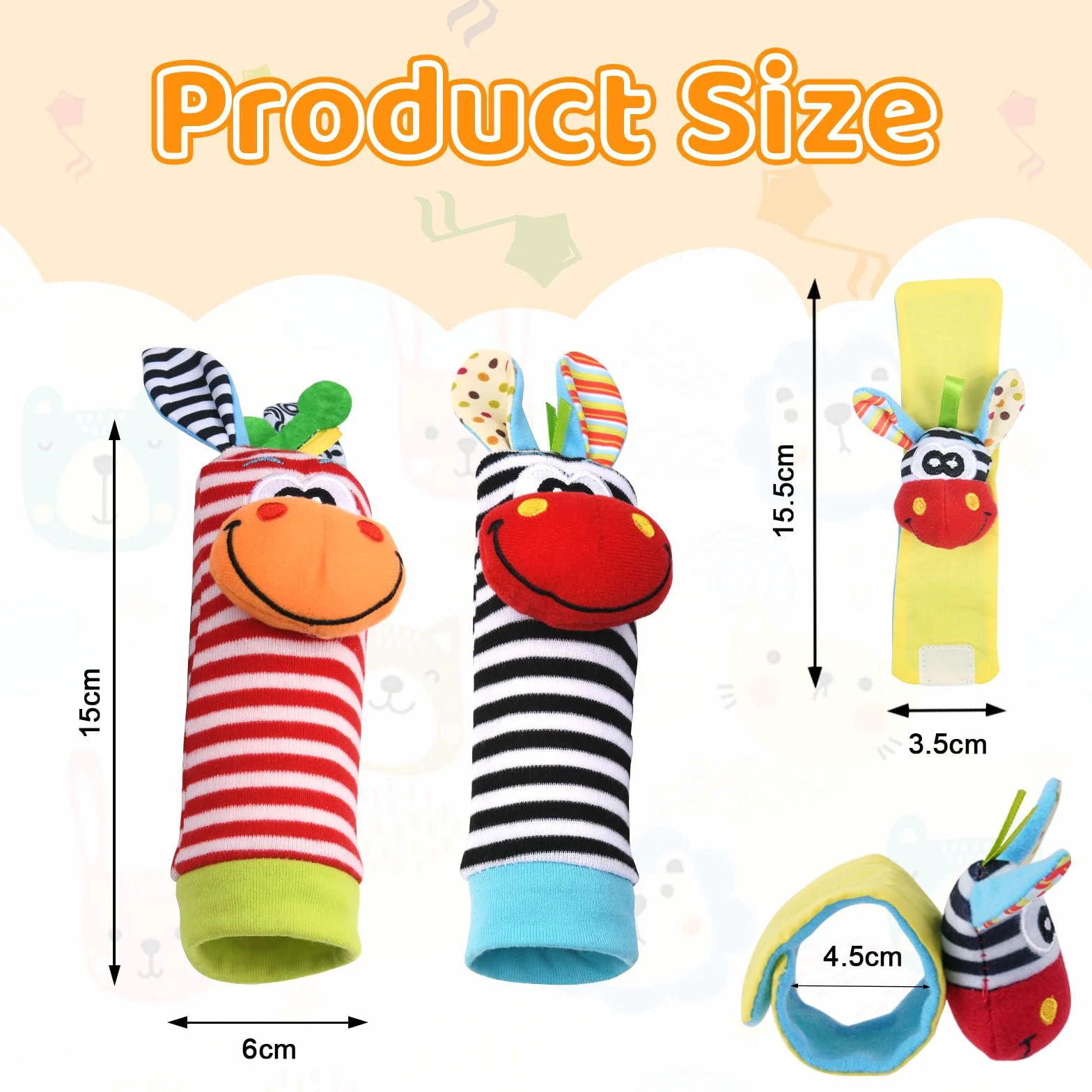 Vicloon Baby Rattle 4 Pack Neonato Sonagli Calzini da Polso Sonagli Sensoriali Giocattoli Soffici 0-6 Mesi