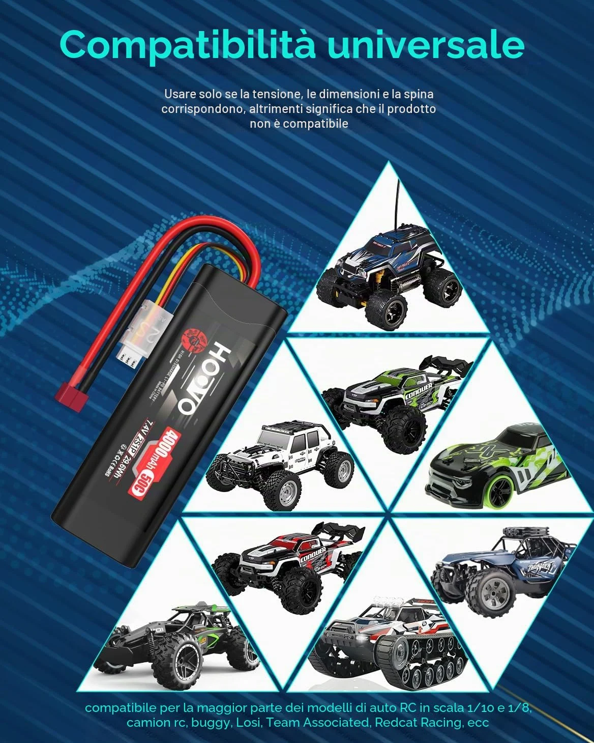 Batteria 2S RC 7,4 V 50 C 4000 mAh LiPo con spina Dean Style T Batterie HOOVO per RC Car Truck Boot Hobby Quadcopter Truggy Racing Driving (2 pezzi)
