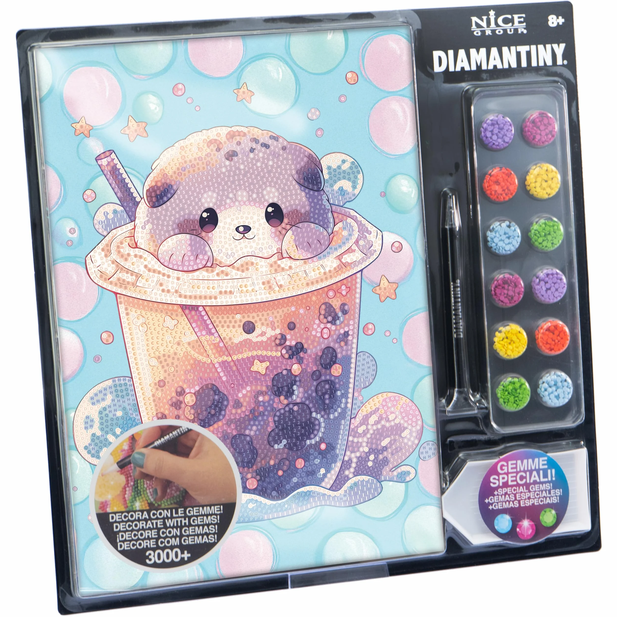 DIAMANTINY Level Up – Boba Tea – Creative Art, Kit crea il Mosaico con i Numeri, Otter