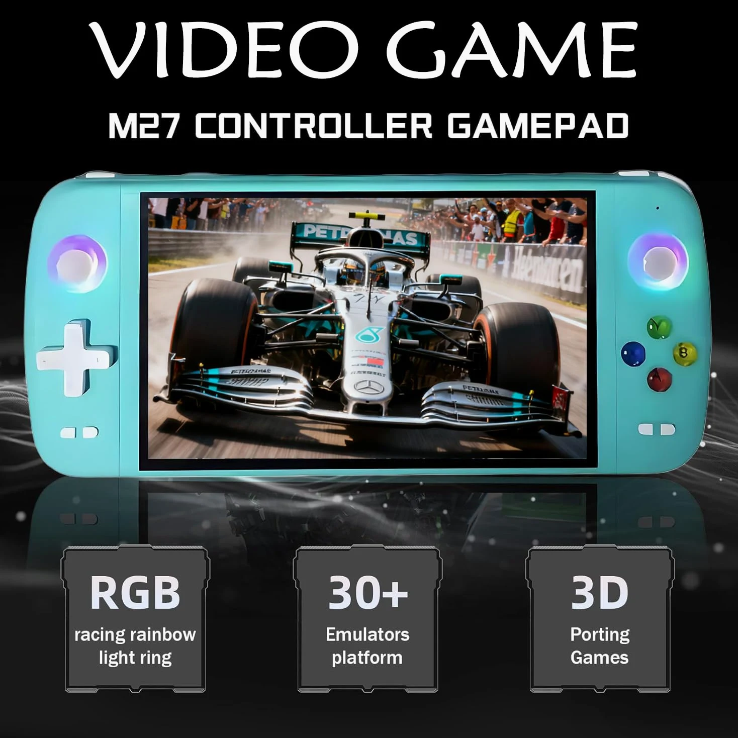 Nuova console di gioco portatile M27, 128 GB di memoria interna con 30.000 giochi, sistema Linux, schermo IPS da 7 pollici, console portatile mini arcade tascabile, uscita HD (verde, 128 g)