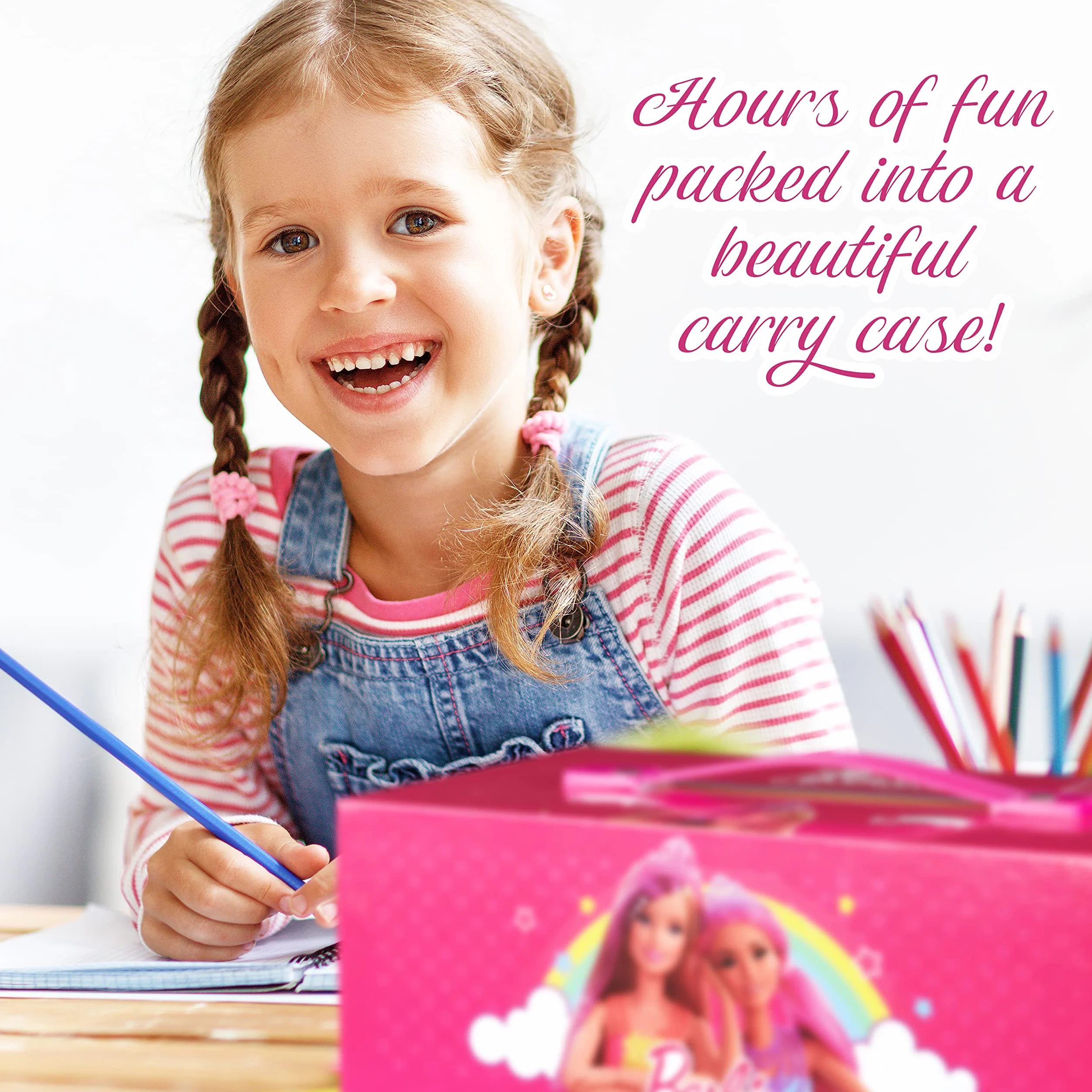 Barbie Valigetta Colori da 44 pezzi Kit Disegno e Pittura con Pennarelli Acquerelli Colori a Cera Matite Colorate