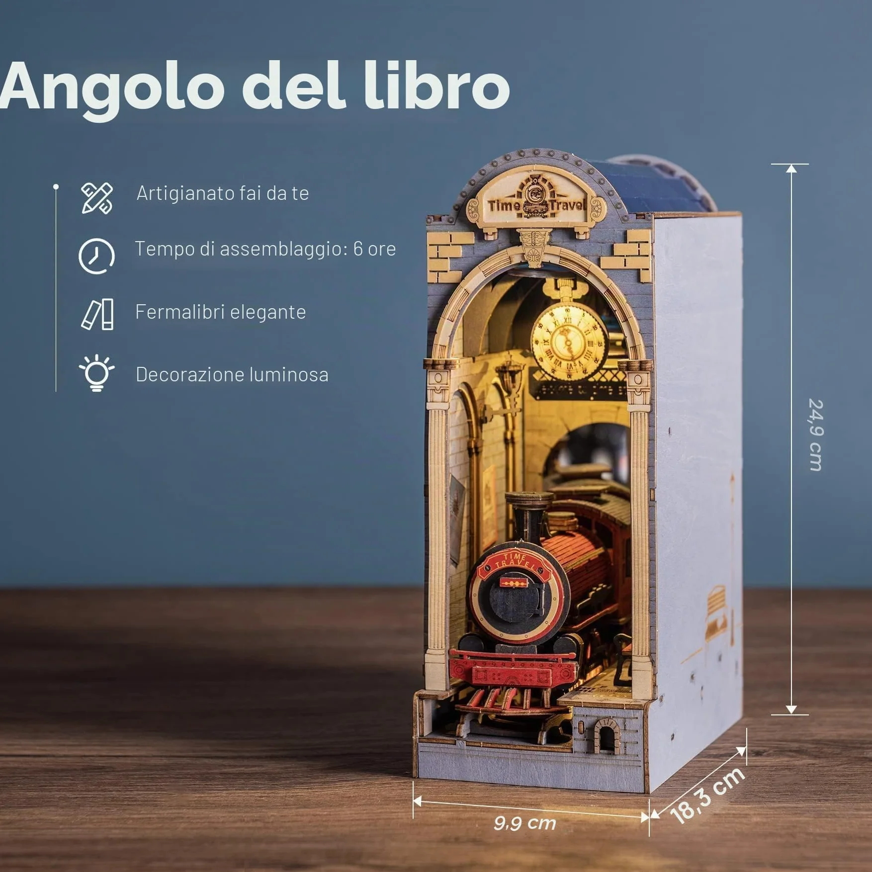 RoWood DIY Book Nook Kit - Miniatura Libro Nook Booknook Modellismo Kit Puzzle in Legno 3D per Libreria Fermalibri Decor con Mobili e Luce a LED