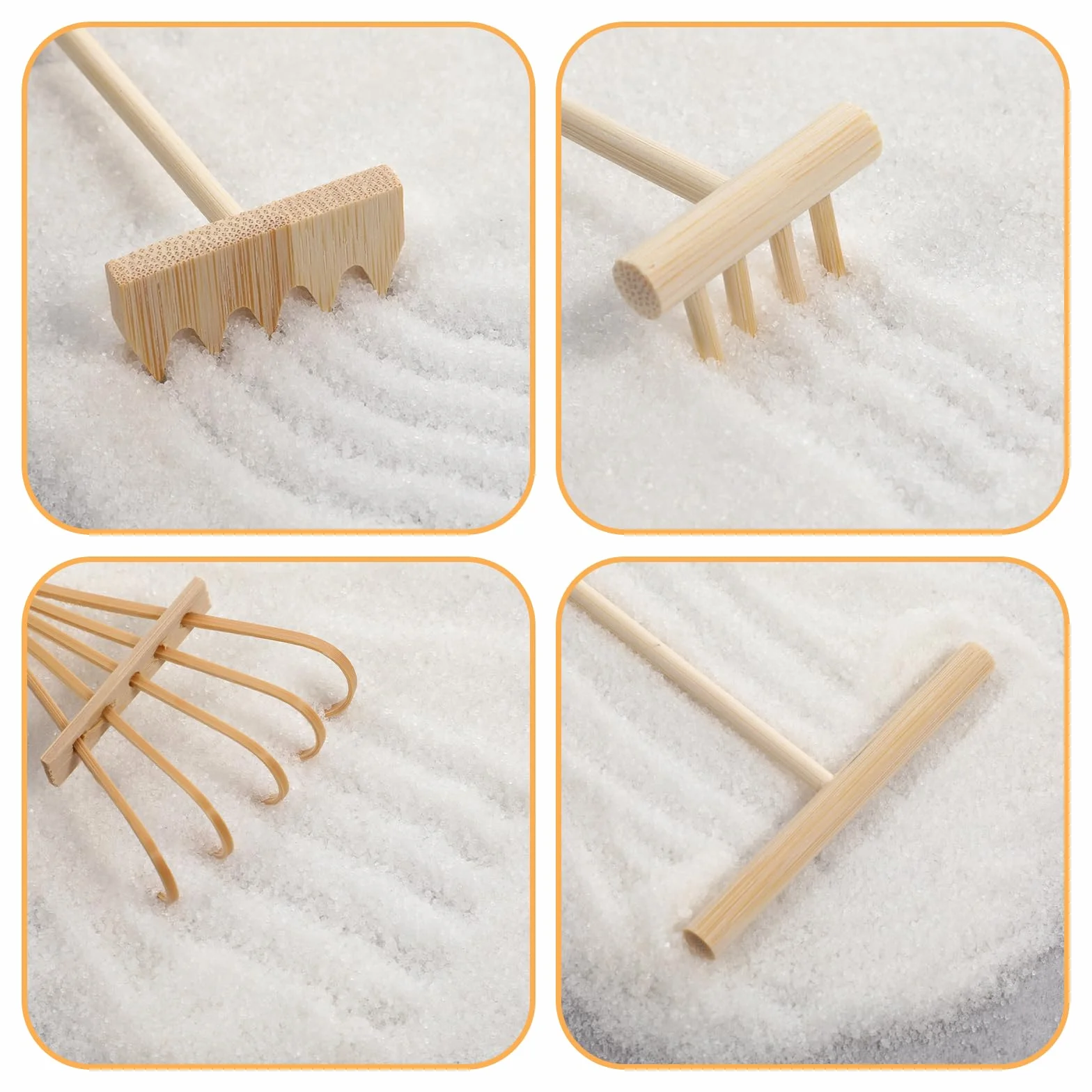 cobee Set di 4 attrezzi da giardino Mini Zen, mini rastrello, rastrello zen, per casa, ufficio, tavolo, casa delle bambole