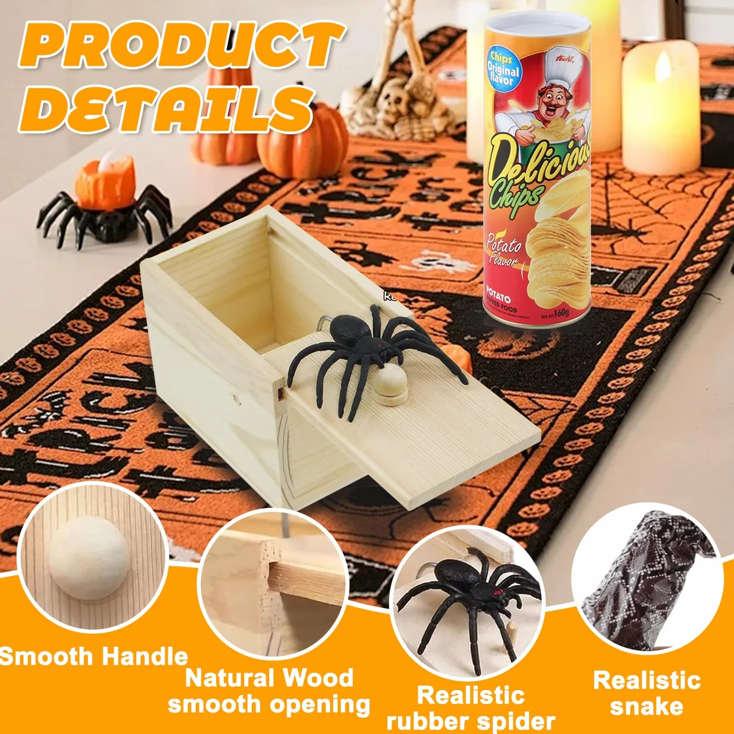 Scatola Scherzo Ragno, 2 Pezzi Spider Box Prank, 1 Pezzi Primavera Serpente Giocattolo, Scherzo Ragno, Lattine di Patatine Scherzi, Scatole di Scherzi a Sorpresa per Halloween e Pesce d'aprile