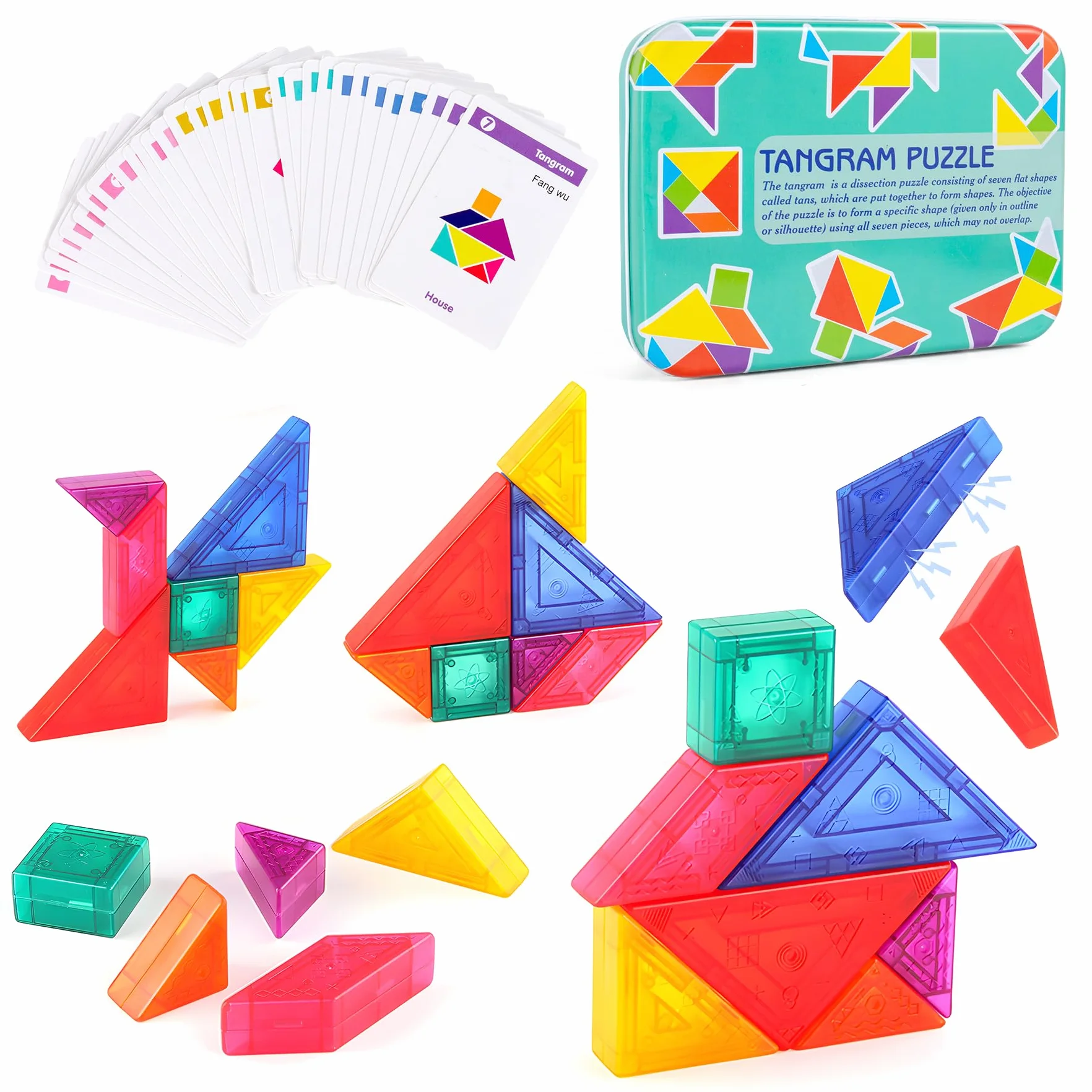 Puzzle Magnetico 3D Tangram 32 Tessere Gioco Educativo da Viaggio per Bambini dai 3 Anni