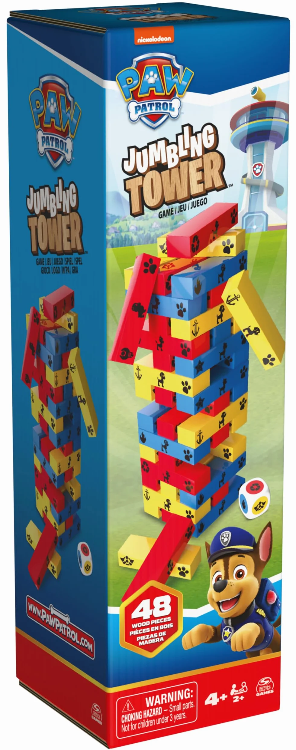 PAW Patrol, gioco Jumbling Tower da Spin Master Games, gioco da tavolo in legno colorato per impilare, costruire e rovesciare, giocattoli PAW Patrol, per bambini in età prescolare dai 4 anni in su