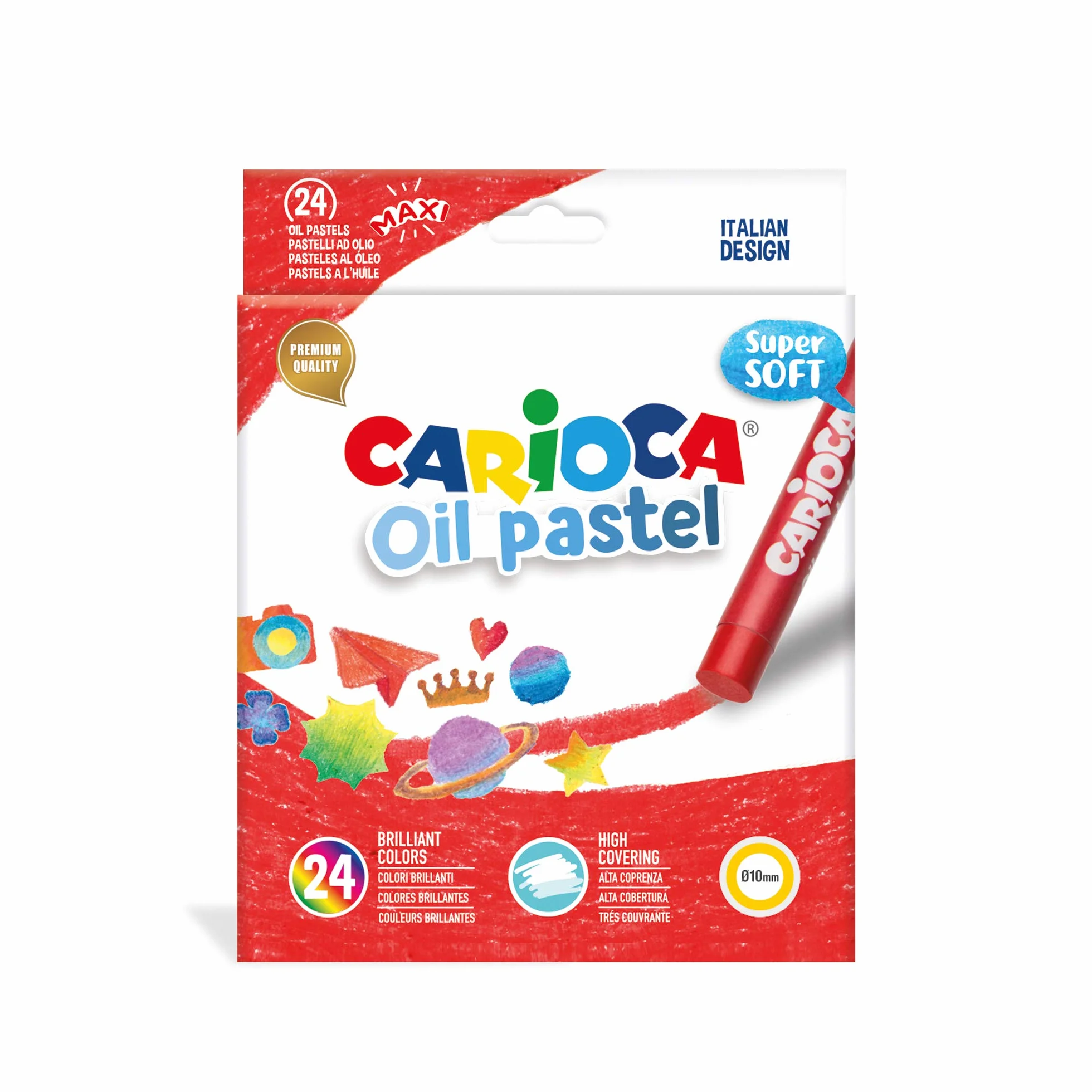 CARIOCA Oil Pastel, Pastelli a Olio Maxi, Set di Pastelli a Olio Colorati per Bambini, Ideali per Colorare su Carta, Cartone, Tela e Legno, Colori Assortiti e Brillanti, 24 Pezzi