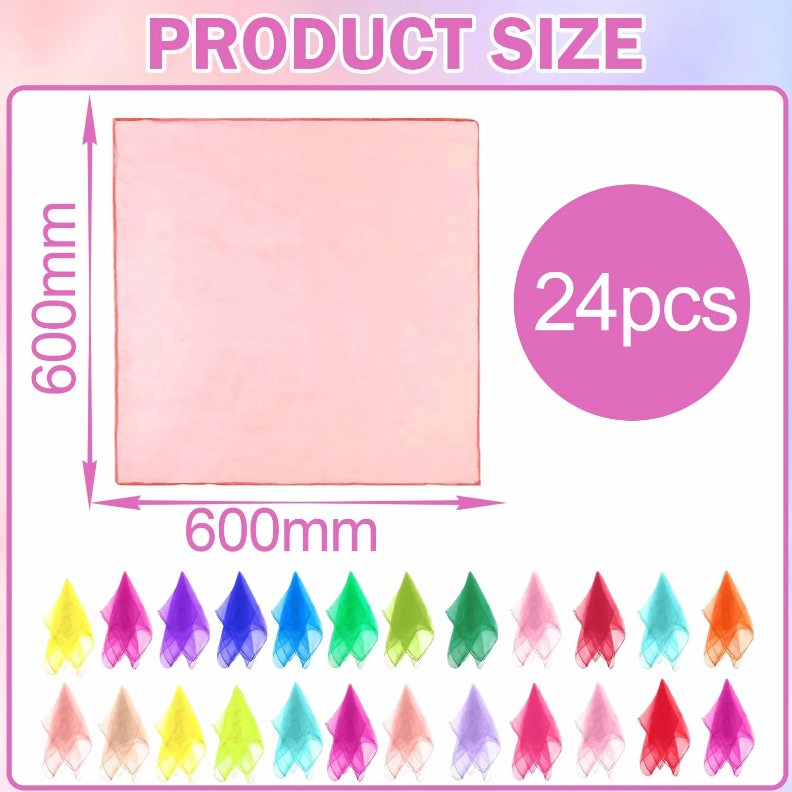 24 Pezzi Foulard Colorati per Bambini 60 x 60cm Foulard Giocoleria per Danza Circo Magia e Acrobatica