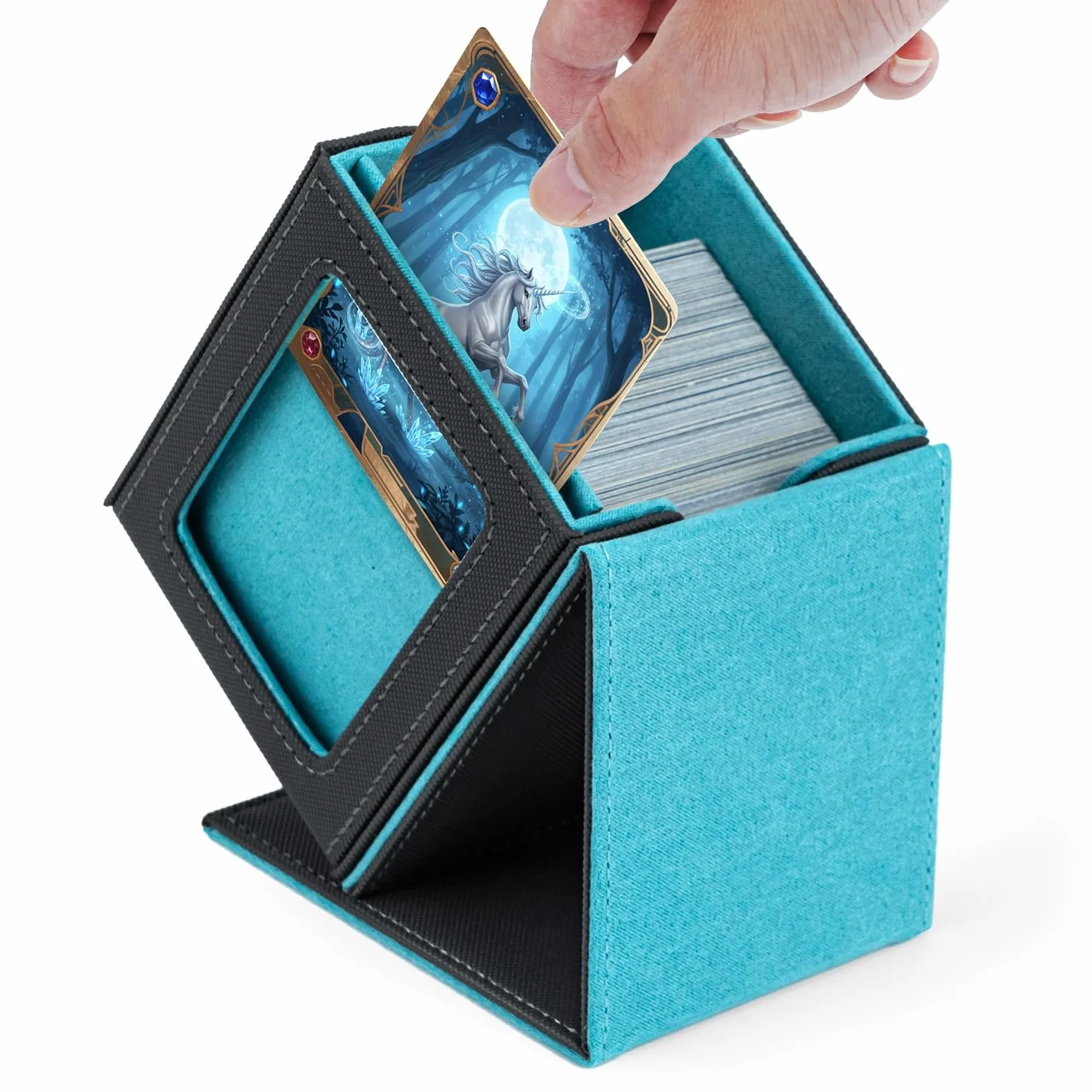 Box Porta Mazzo mit Display per Carte MTG Capacità di 100+ Carte/30+ Carta Toploader,Magnetic Flip Deck Box per le Carte di Magic Commander TCG (Verticale-Blu Chiaro)