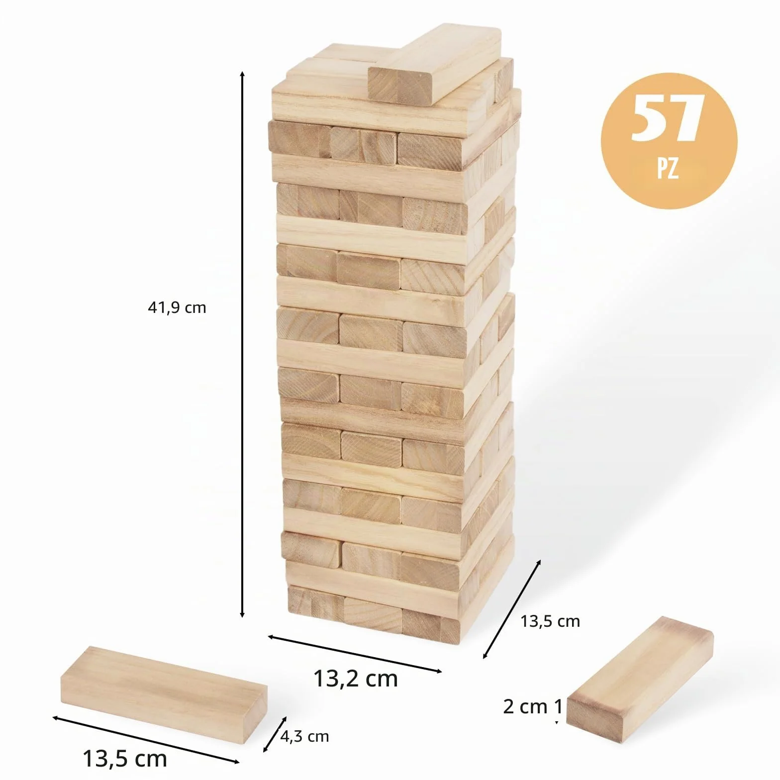 WOODENFUN Torre gigante in legno impilabile da 0,4 m – 1,2 m grande Tumble Tower giochi Jumbo Toppling Blocks giocattolo per bambini, adulti e famiglia (colore legno)