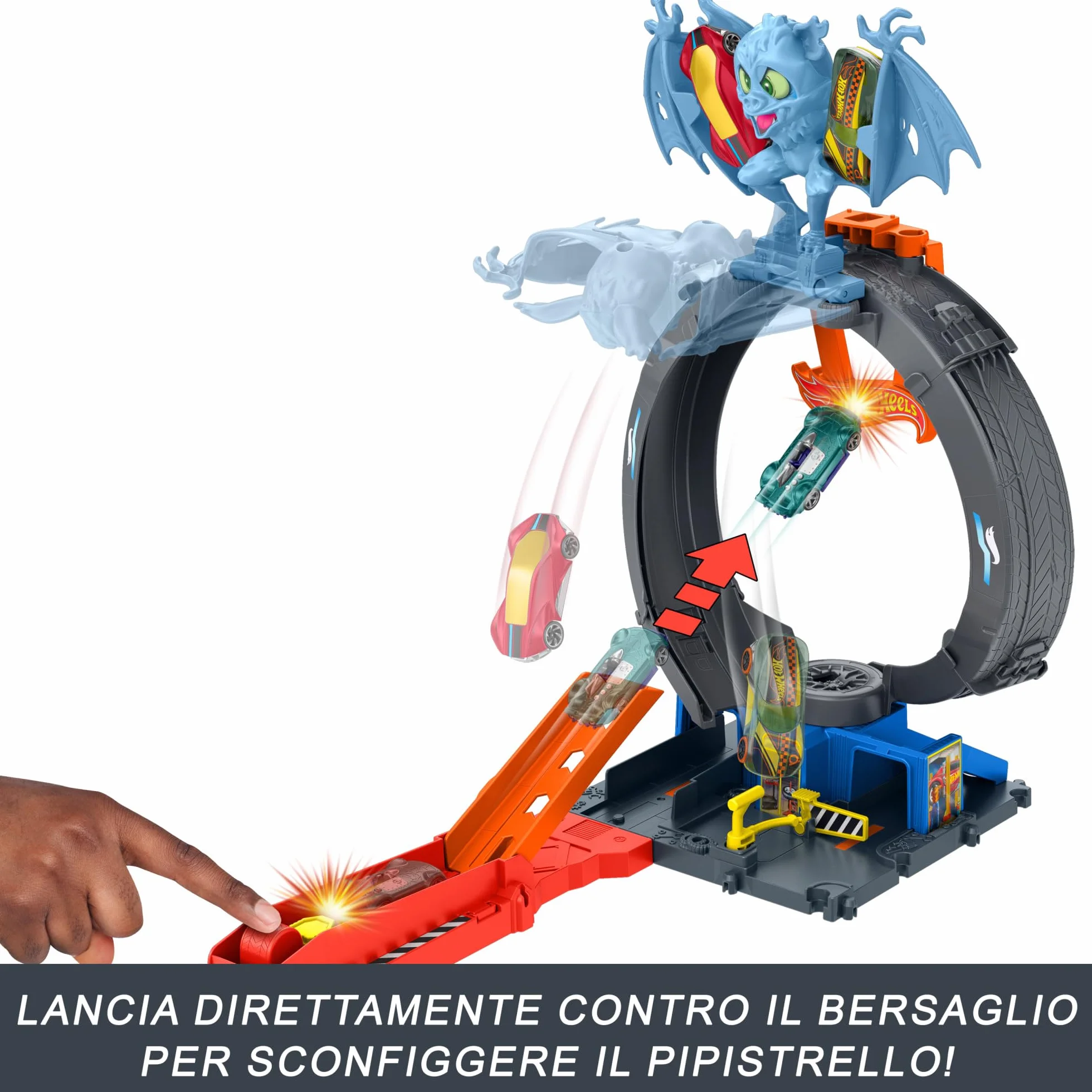 Hot Wheels City 'Let's Race' Netflix - Loop Attacco del Pipistrello, pista con loop e lanciatore regolabile per sconfiggere il pipistrello, una macchinina Hot Wheels inclusa, 4+ anni, HTN78
