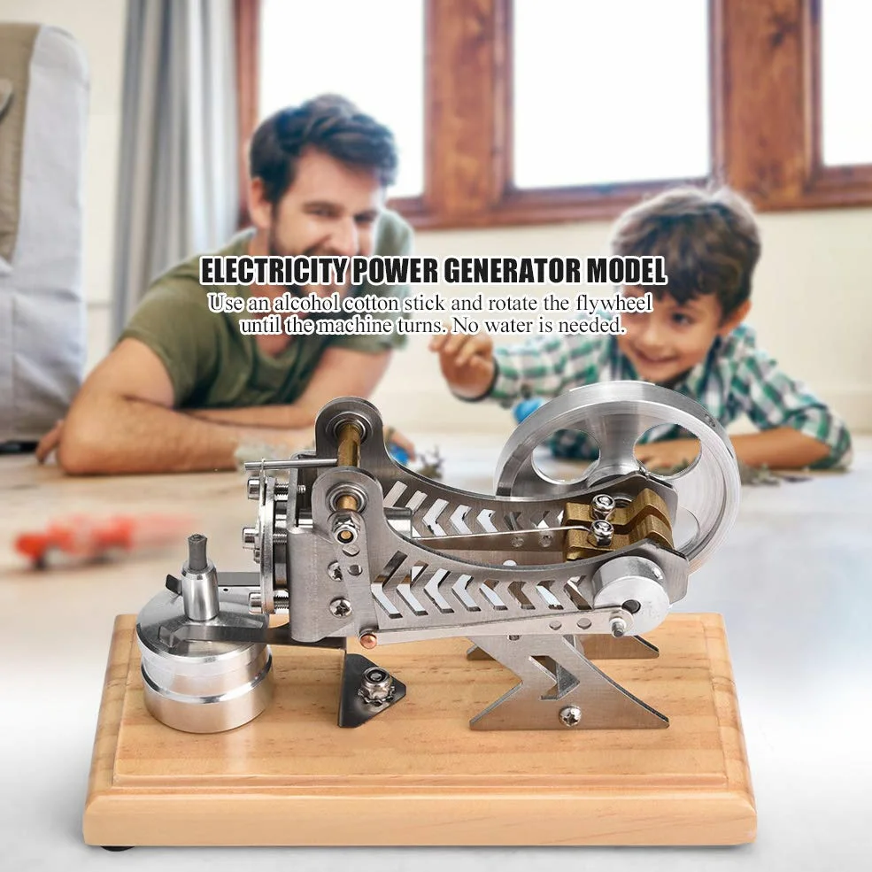 Modello di motore Stirling, generatore di elettricità con motore a vuoto con LED per dimostrazioni educative, kit scientifico per motori alimentati a calore in legno e met