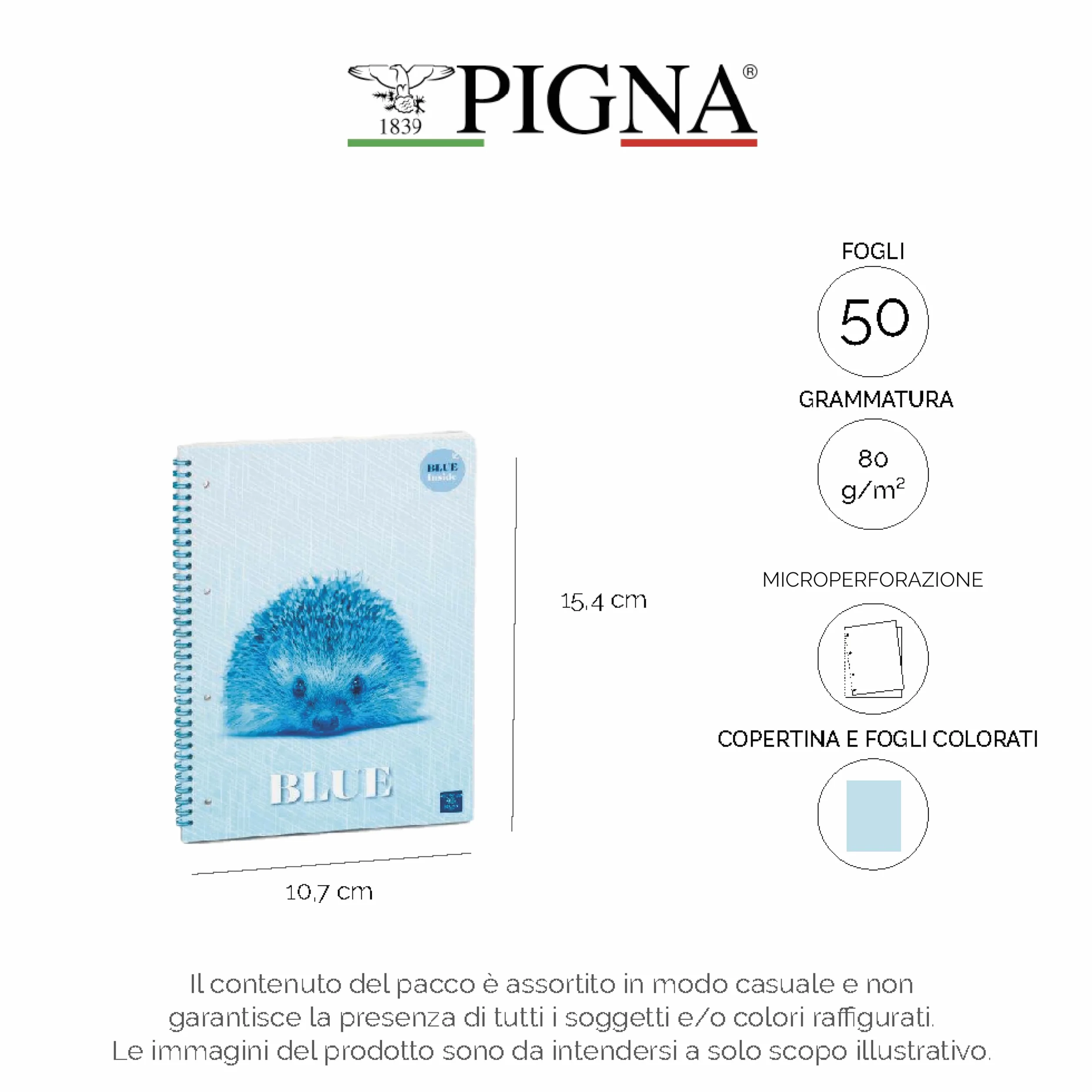 Pigna Quaderno Blocco Spiralato A6 Colour Inside 50 Fogli Carta Colorata