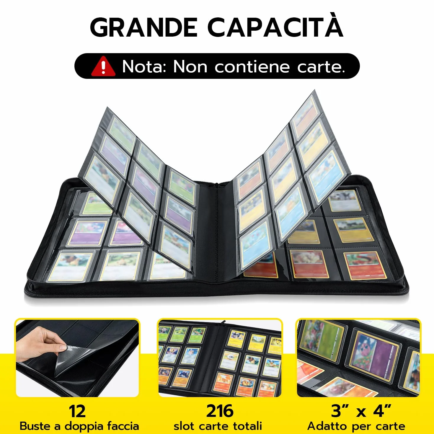 Raccoglitore Toploader,Album 9 tasche con 216 scomparti per Carte da Collezionabili con 10 Toploader, Libro Porta Carte per Carte Toploader 3"x4", Magic, YuGi Oh, MTG