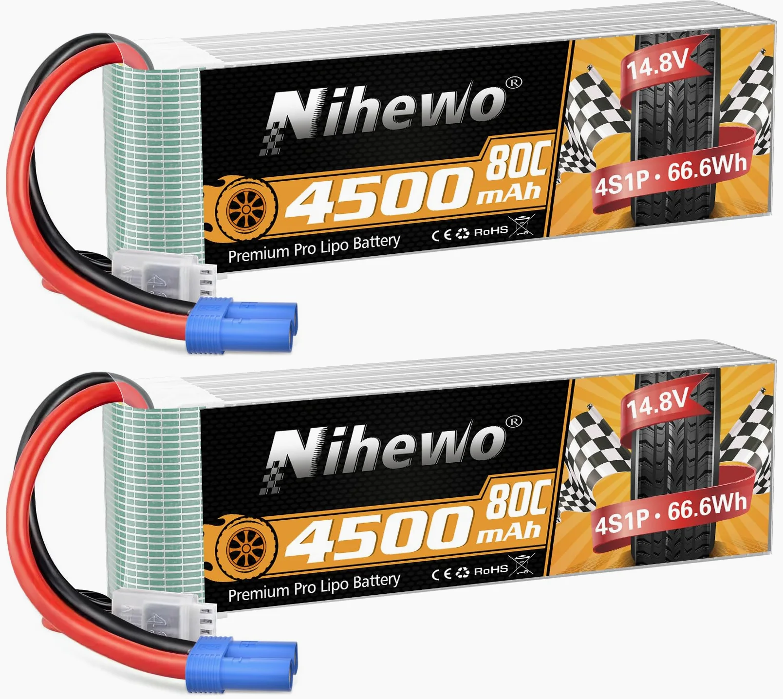 Batteria LiPo 4S 14.8V 4500mAh 60C EC5 per RC camion droni barche 2pz | Batteria 4S 4500mAh compatibile con modelli RC scala 1/8: auto, camion, aerei, elicotteri, barche, carri armati