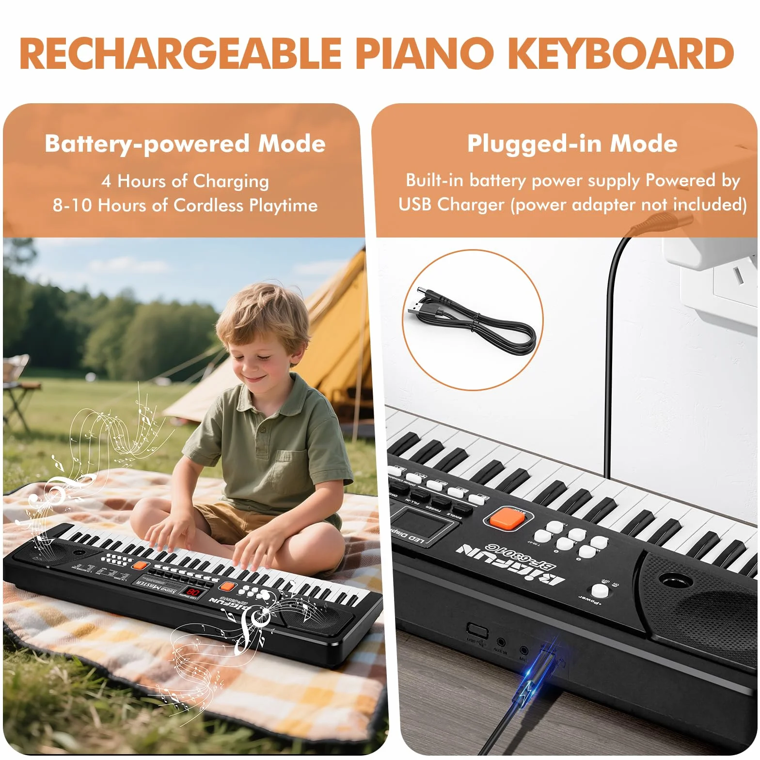 Tastiera Pianoforte per Bambini - 61 Tasti Portatile Giocattolo Pianola Tastiera Musicale Elettrica Piano con Microfono, Regalo 3 4 5 6 7 8 9 Anni, Nero