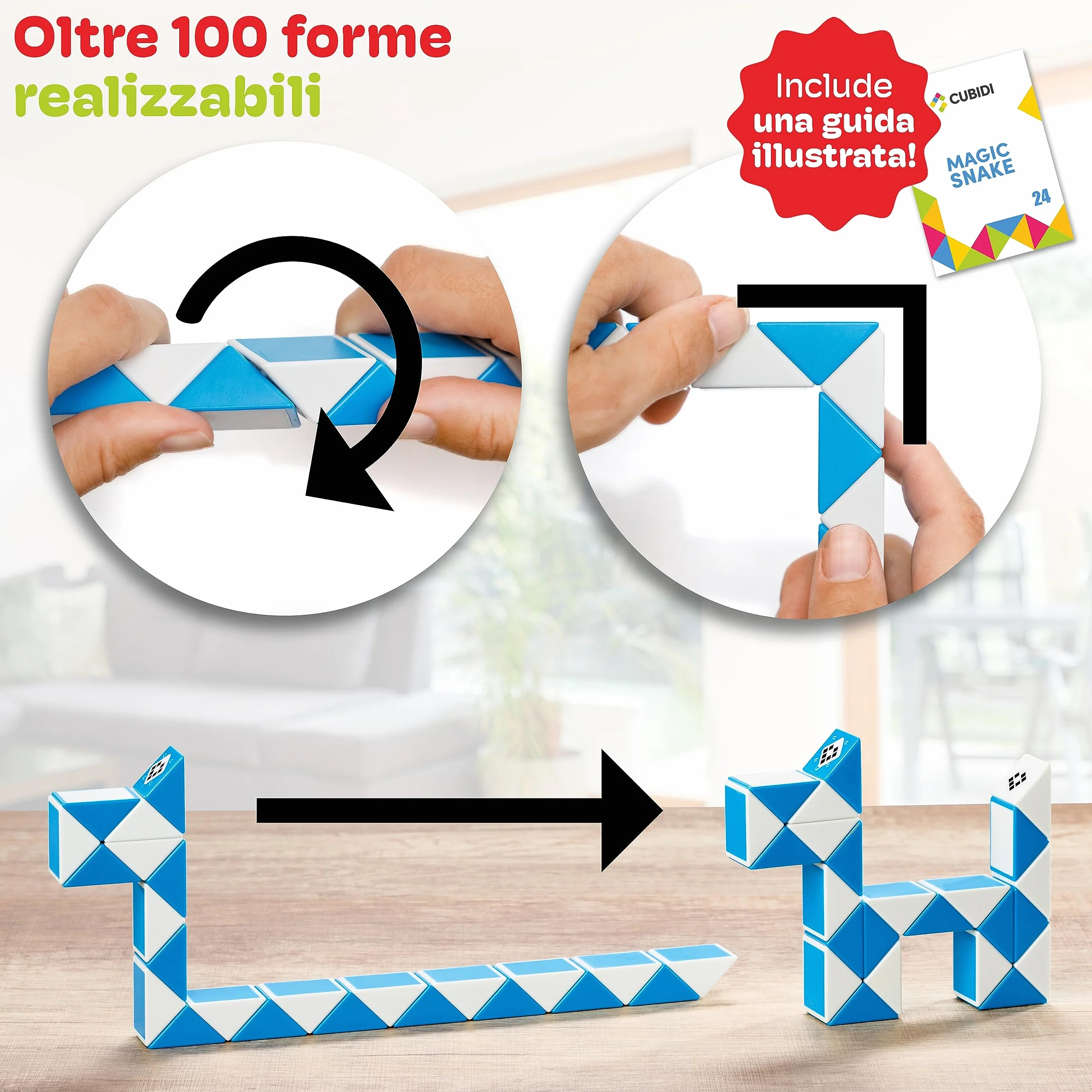 CUBIDI® Serpente Magico Puzzle 24 Blocchi Arancio - Gioco Rompicapo per Bambini e Adulti