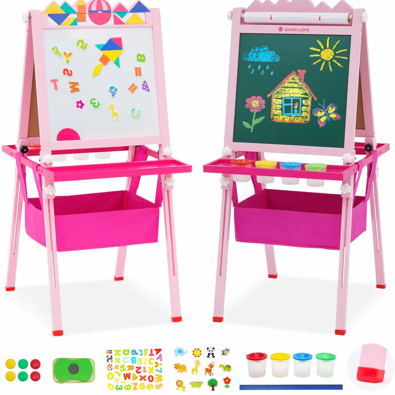 Lavagna Multiattività per Bambini a Doppia Faccia con Cavalletto Regolabile e Accessori