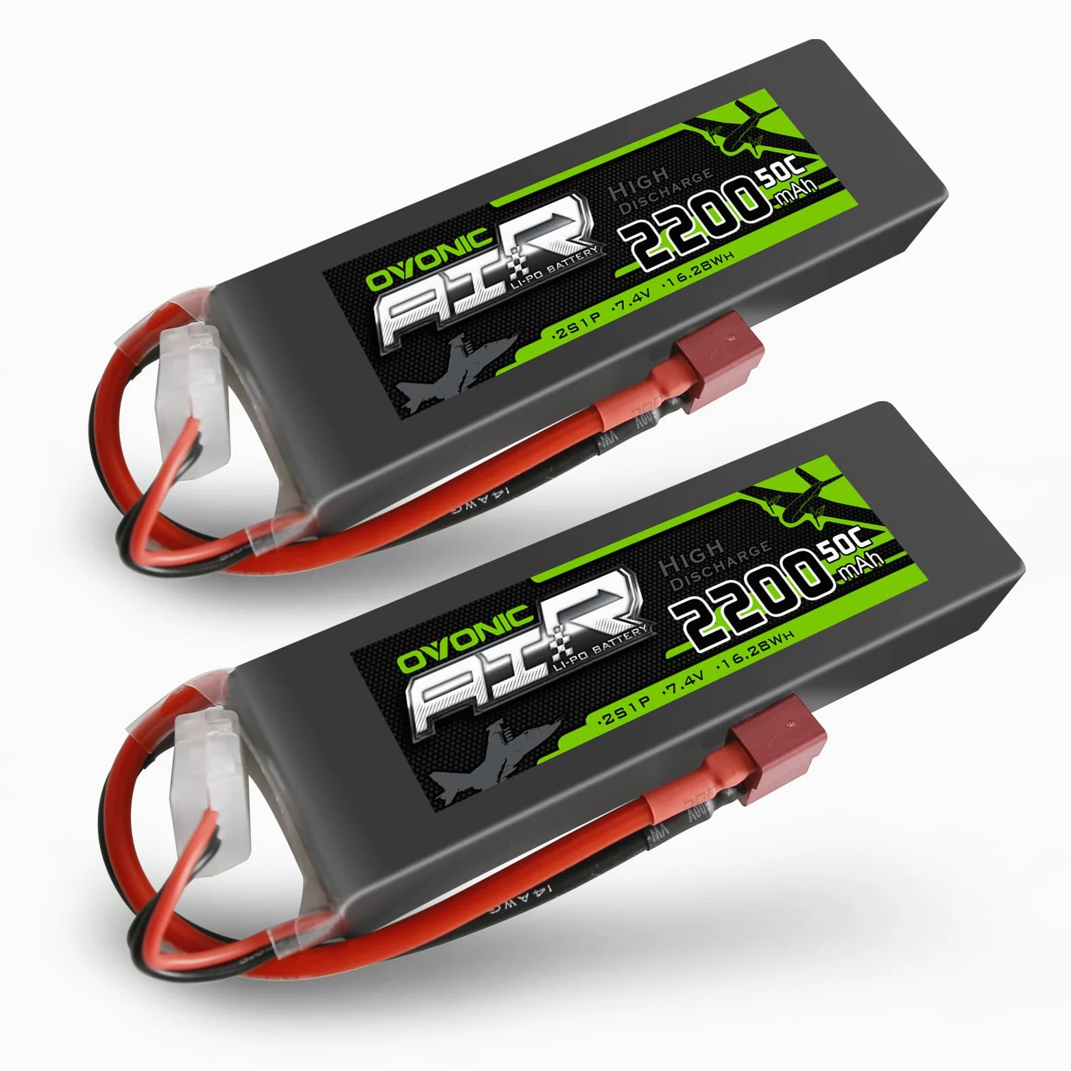 OVONIC 2 Packs 2200mAh 2S 7.4V 50C LiPo Battery Pack with T Plug for RC Evader BX Car RC Truck RC Truggy RC Airplane UAV Drone FPV