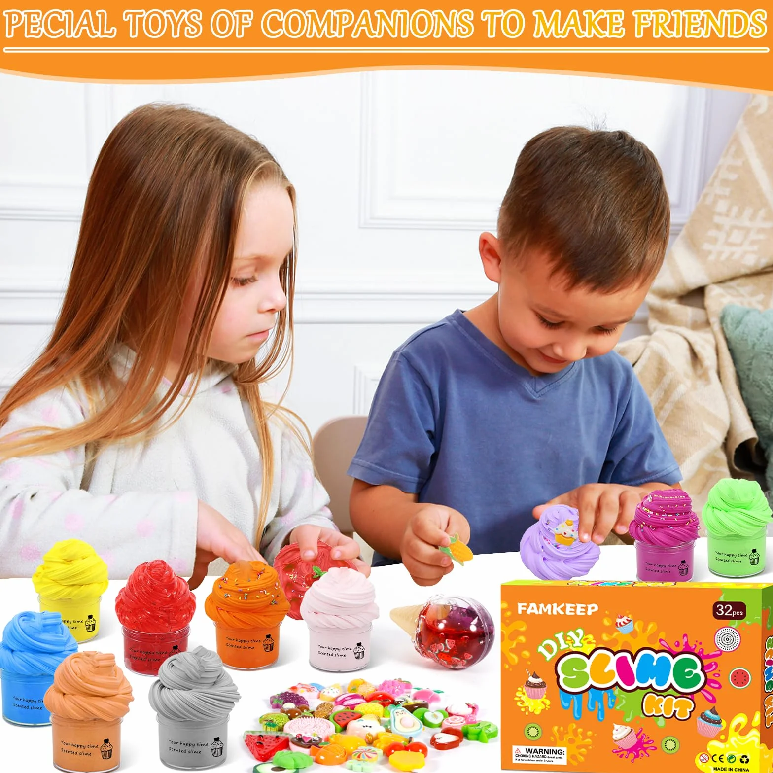 FAMKEEP Fluffy Butter Slime Set, 32 Colori, Putty Giocattoli, Crystal Slime per Bambini, DIY Slime Morbido ed Elasticizzato