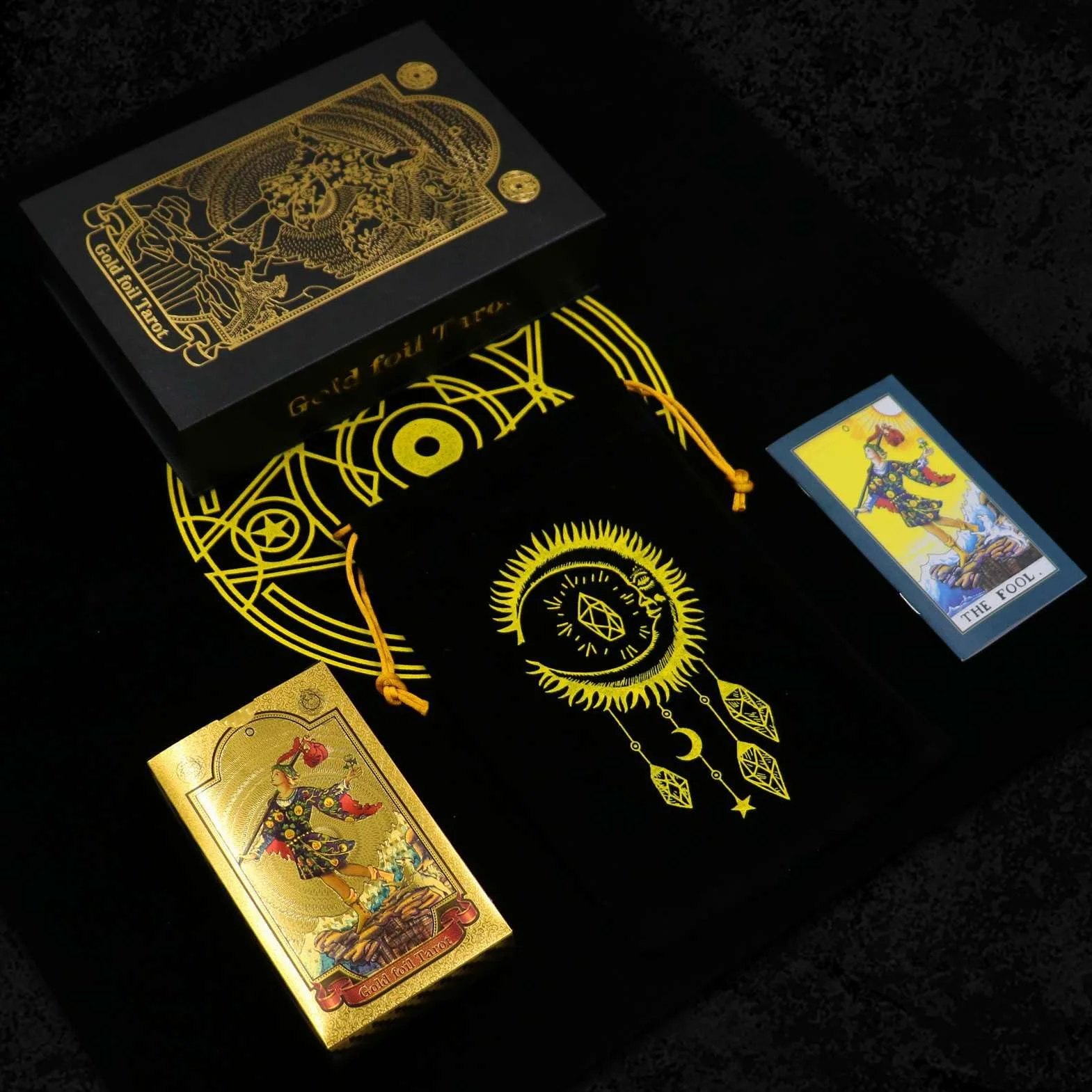 GIBZ Mazzo di Tarocchi Tradizionale Set di Tarocchi di Lusso in Lamina d'oro con Guida Tovaglia Scatola per Principianti, 78 Pezzi