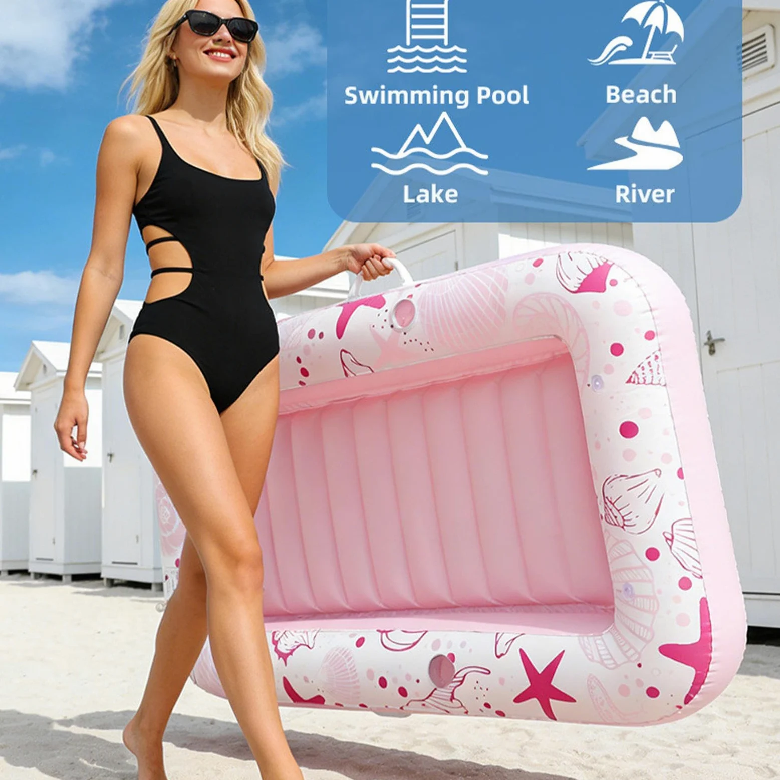 Sedia a sdraio da piscina gonfiabile – chaise longue abbronzante, letto di abbronzatura galleggiante | Amaca d'acqua portabicchieri per adulti, coppie, famiglie, località di vacanza, spiaggia, lago