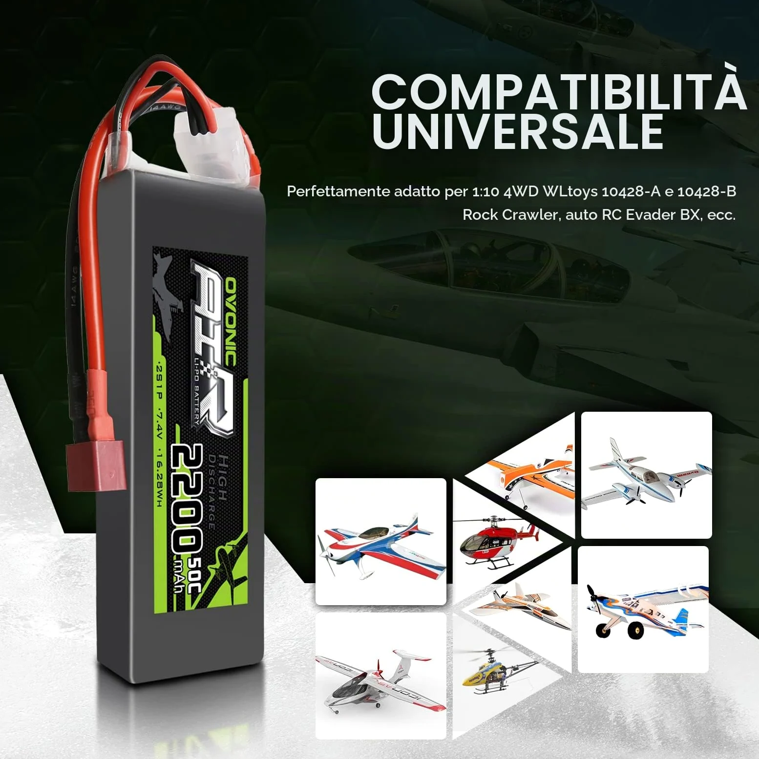 OVONIC 2 Packs 2200mAh 2S 7.4V 50C LiPo Battery Pack with T Plug for RC Evader BX Car RC Truck RC Truggy RC Airplane UAV Drone FPV