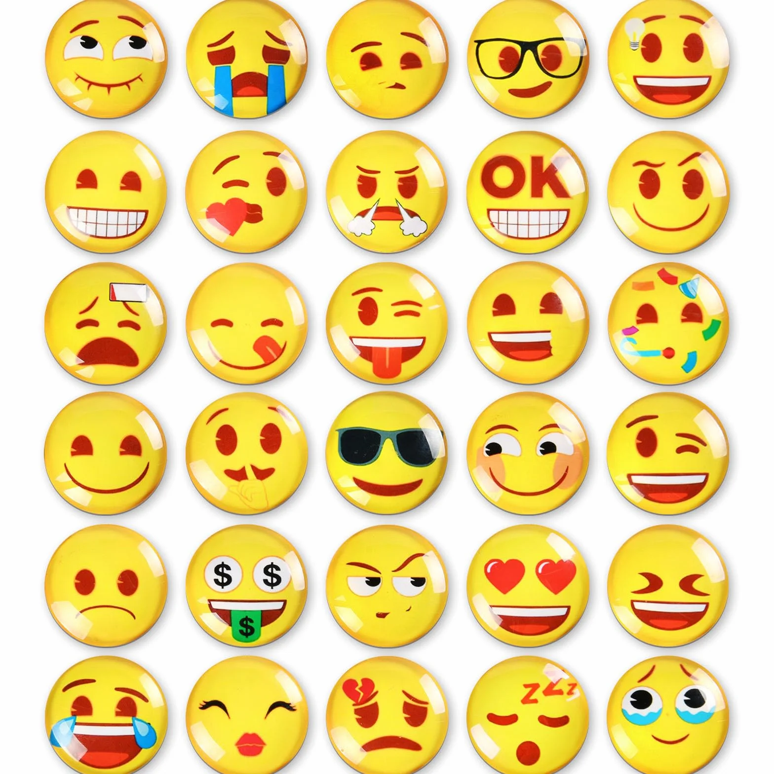 AUAUY 30Pz Emoji Magnet, Calamite Frigo Armadietto, Frigorifero Simpatici Divertenti Cucina Armadi Scuola Aula Lavagna Ufficio Cubicolo Lavagna Magnetica Decorativi Regali per Adulti Bambini