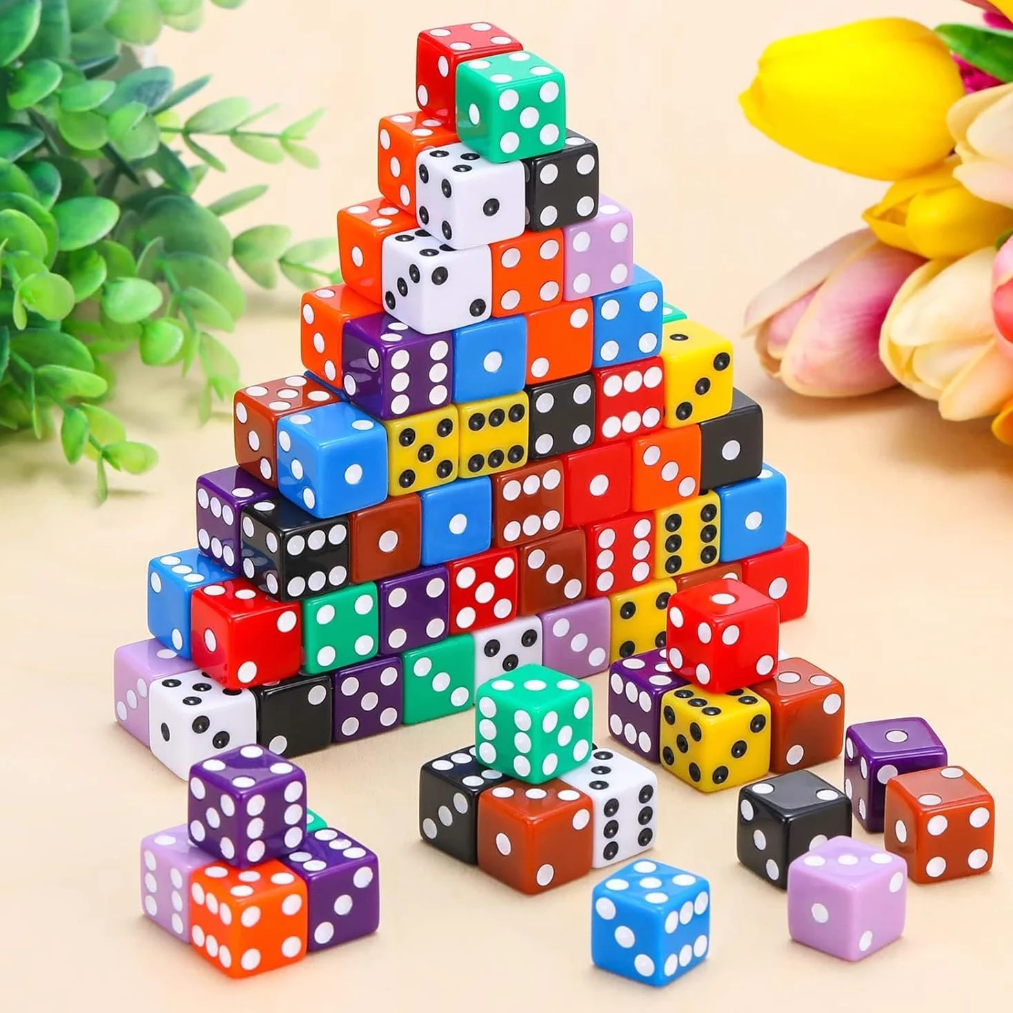 HUAZIZ Set di 100 dadi colorati a 6 facce Dice Game D6 dadi 12 mm per Giochi da Tavolo, Multigioco, Giochi Matematici per Bambini Set dadi a più Lati