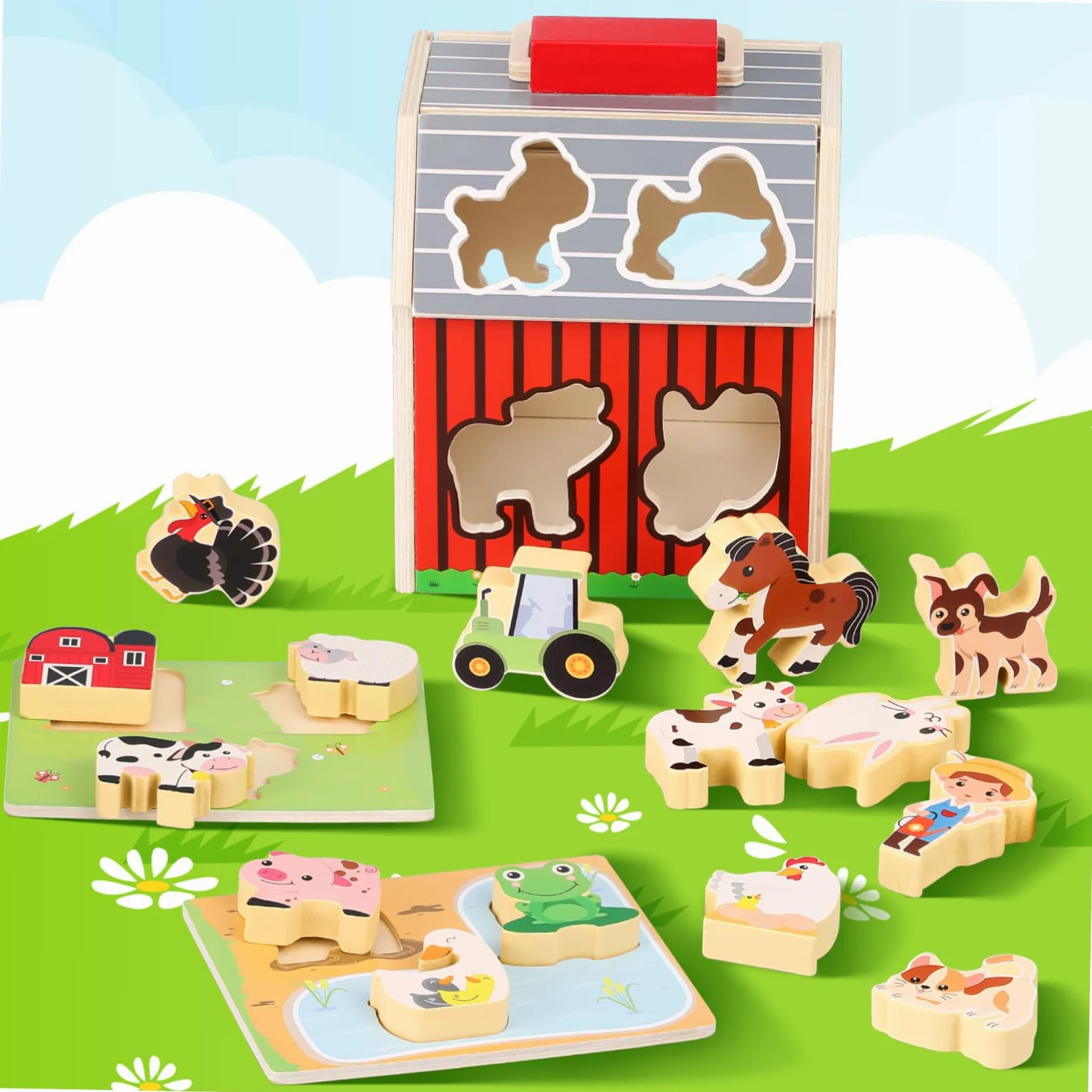 ifundom Giocattolo Montessori Animali della Fattoria in Legno | Apprendimento Prescolare Stem, Attività Interattive per Bambini 2-5 Anni, Uso Indoor e Outdoor