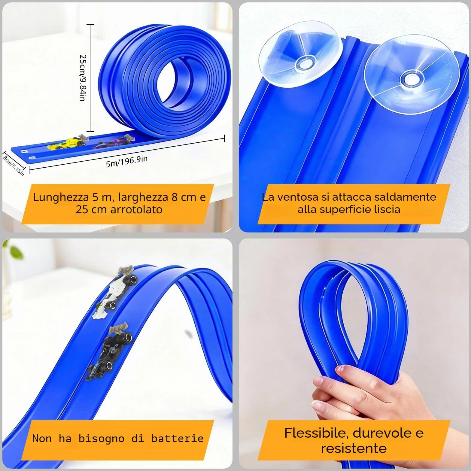 Pista Macchine Flessibile 5m - Pista Da Corsa Con Rampe Include 4 Auto Da Corsa, Flessibile Per Looping, Salti, Rampe, Con 1 Borsa Per Riporre