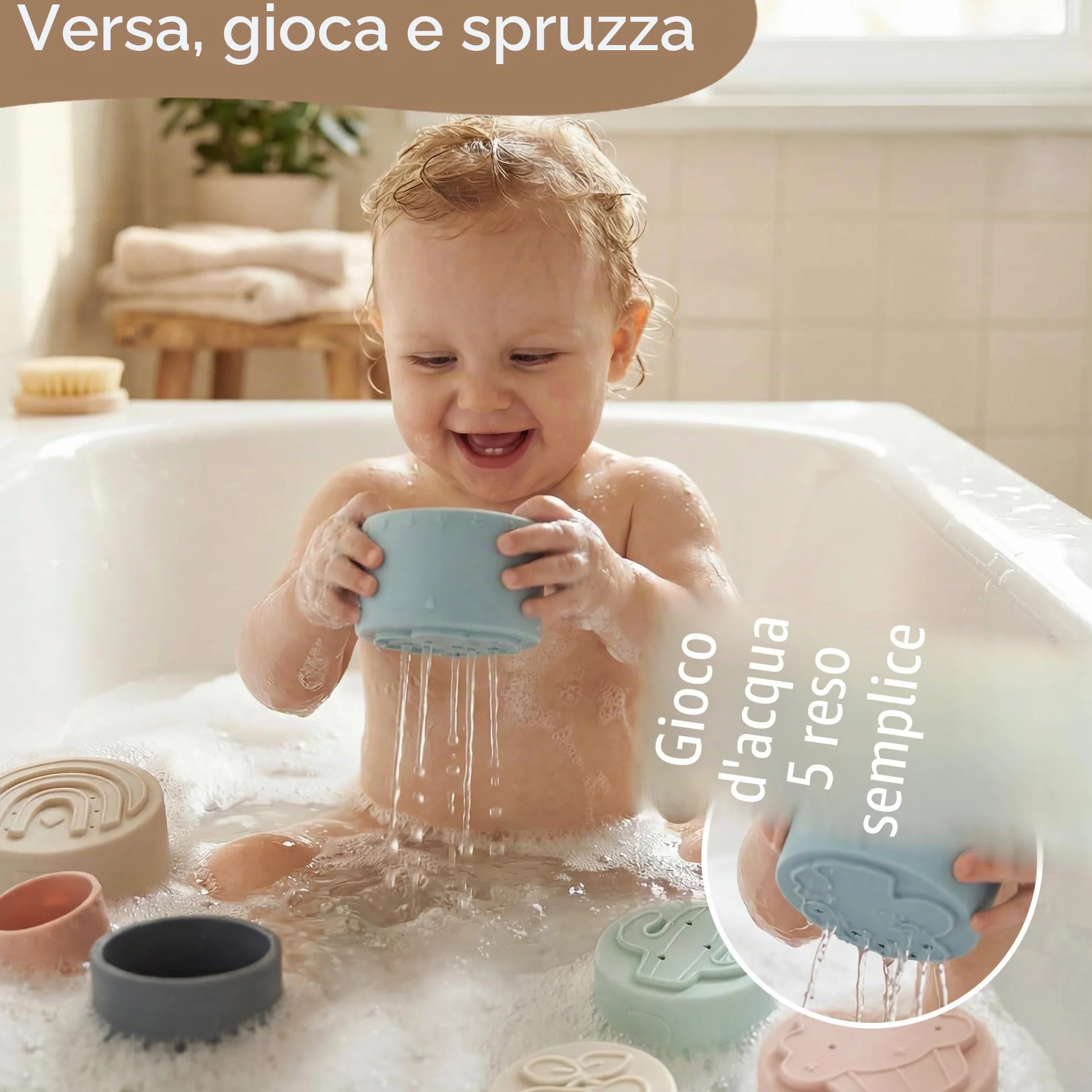 Moonkie Cubi Impilabili Bambini, Giocattoli da Tazza in Silicone, Costruzioni per Bambini, Giochi Montessori, Dentizione Neonato Silicone, Regalo Bambino, 6+ Mesi, 7 Pezzi (Fine Day)