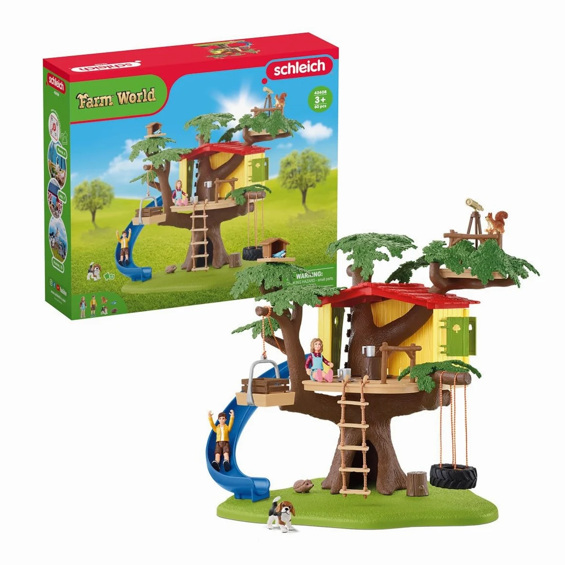 Schleich FARM WORLD | Casa sull'Albero dell'Avventura 42408 | 28 pezzi | Set da gioco dai 3 anni | set con personaggi, numerose funzioni e tanti accessori | figura animali della fattoria schleich