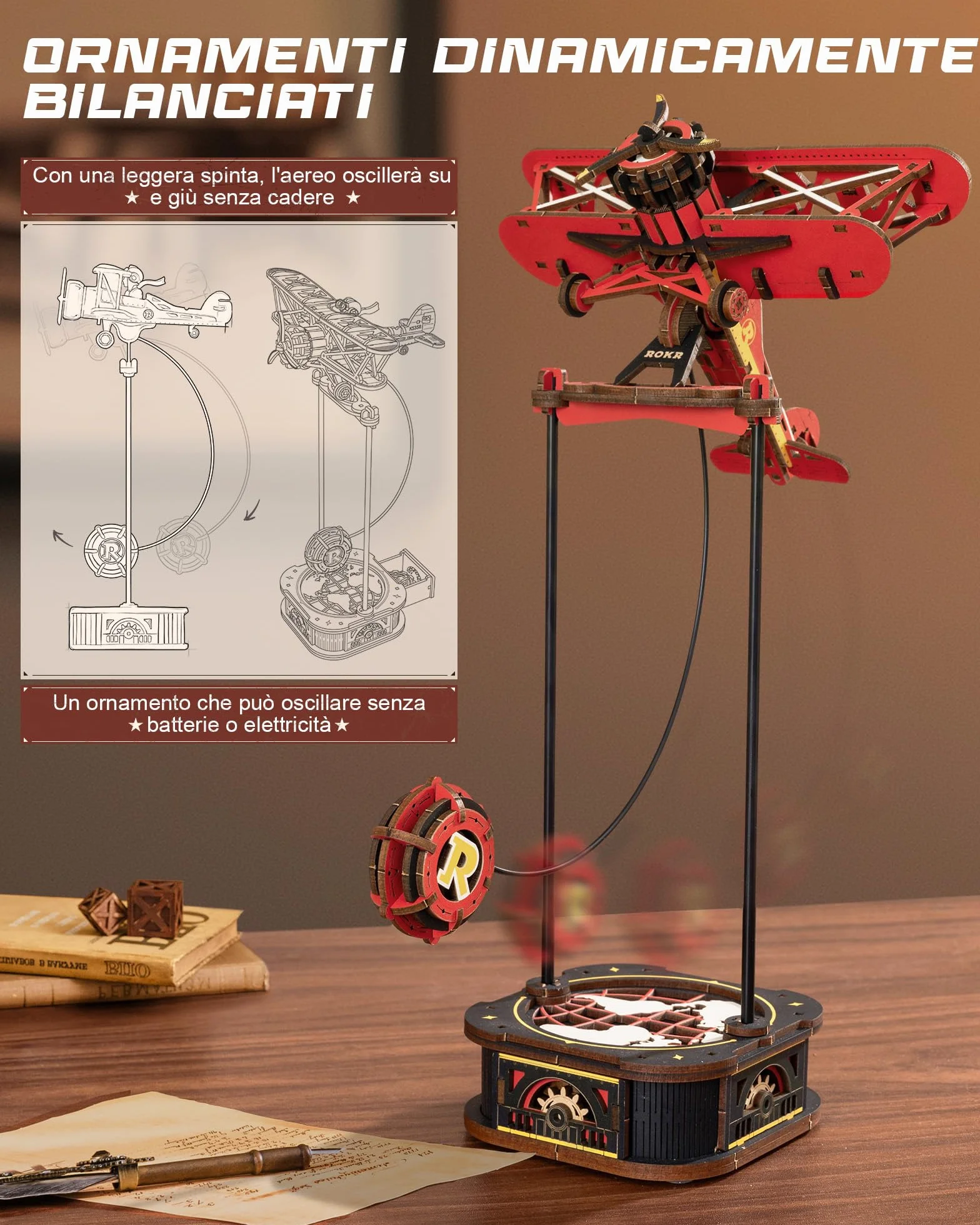 ROKR 3D Puzzle in Legno Aereo, Modellismo da costruire Adulti Capitano del cielo, Oscillazione Gravitazionale Decorazione, Regali per adulti e bambini, Sky Captain MCD01