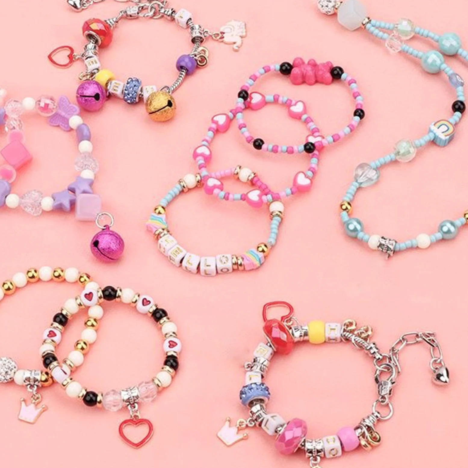 Yorajuy Set per la creazione di braccialetti con ciondoli, kit per la | creazione di gioielli per bambini, kit per creare orecchini, divertenti braccialetti per realizzare bracciali, orecchini e co