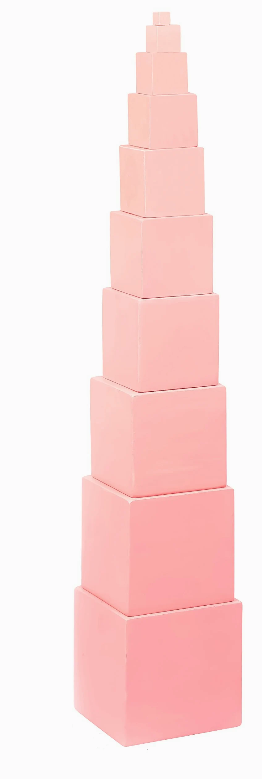 EduFun,Montessori, con 10 cubi impilabili, in legno, con altezze e diametri diversi, di colore rosa, gioco educativo, adatto per le attività motorie,