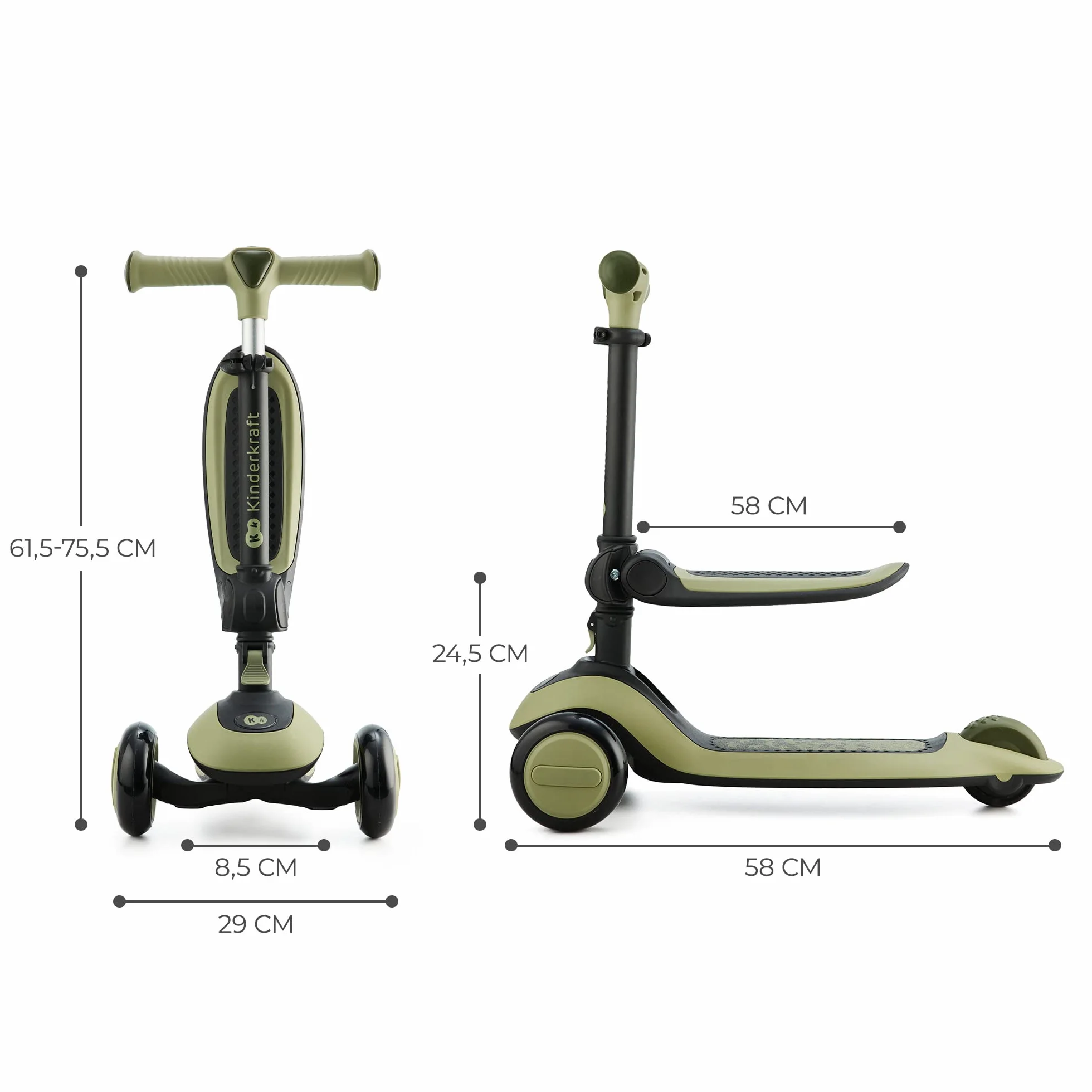 Kinderkraft HALLEY Triciclo Bambini 1 Anno 3 Ruote LED Pieghevole Manubrio Regolabile 50 kg Verde