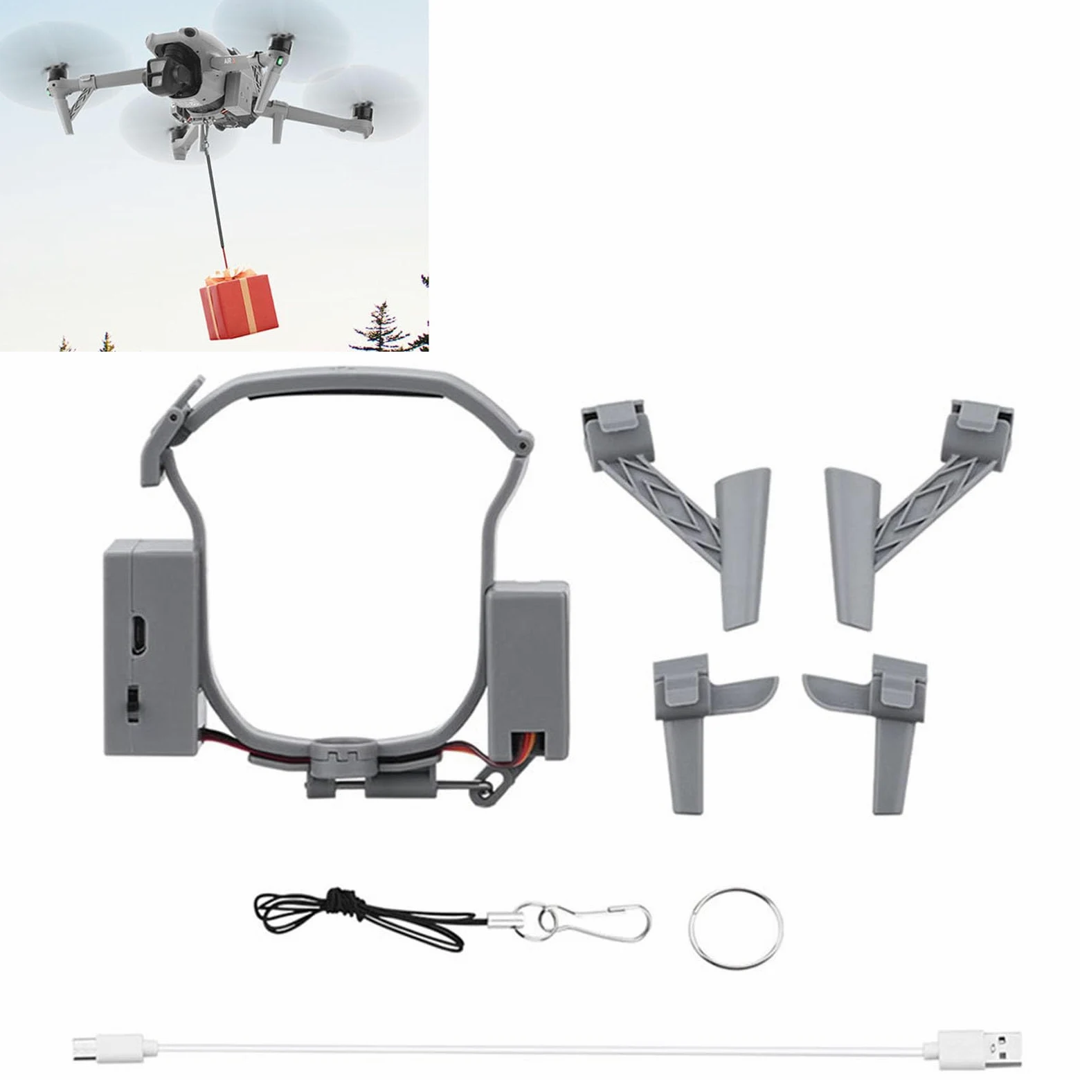 Sistema Airdrop per drone + Carrelli di atterraggio per DJI Air 3 - Lanciatore di carico utile - Trasporto - Dispositivo di sblocco - Dispositivo di caduta - Gambe estese