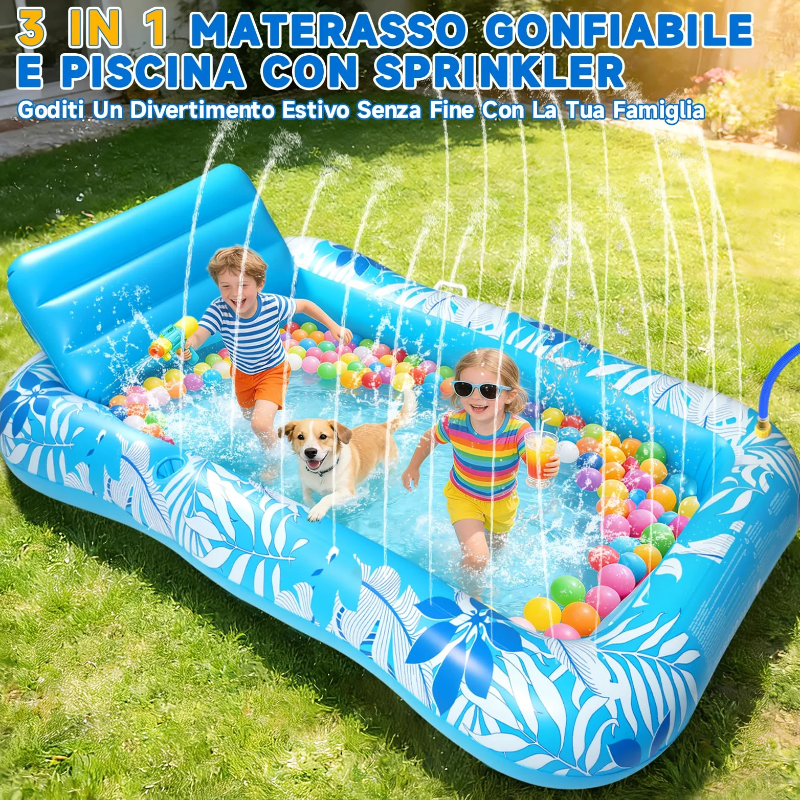 Materassino Gonfiabile Piscina Spruzzo, Piscina Abbronzante Adulti Poggiatesta Portabibite 210 * 130CM Gonfiabile Amaca Galleggiante Tanning Pool per Giardino Prato Spiaggia