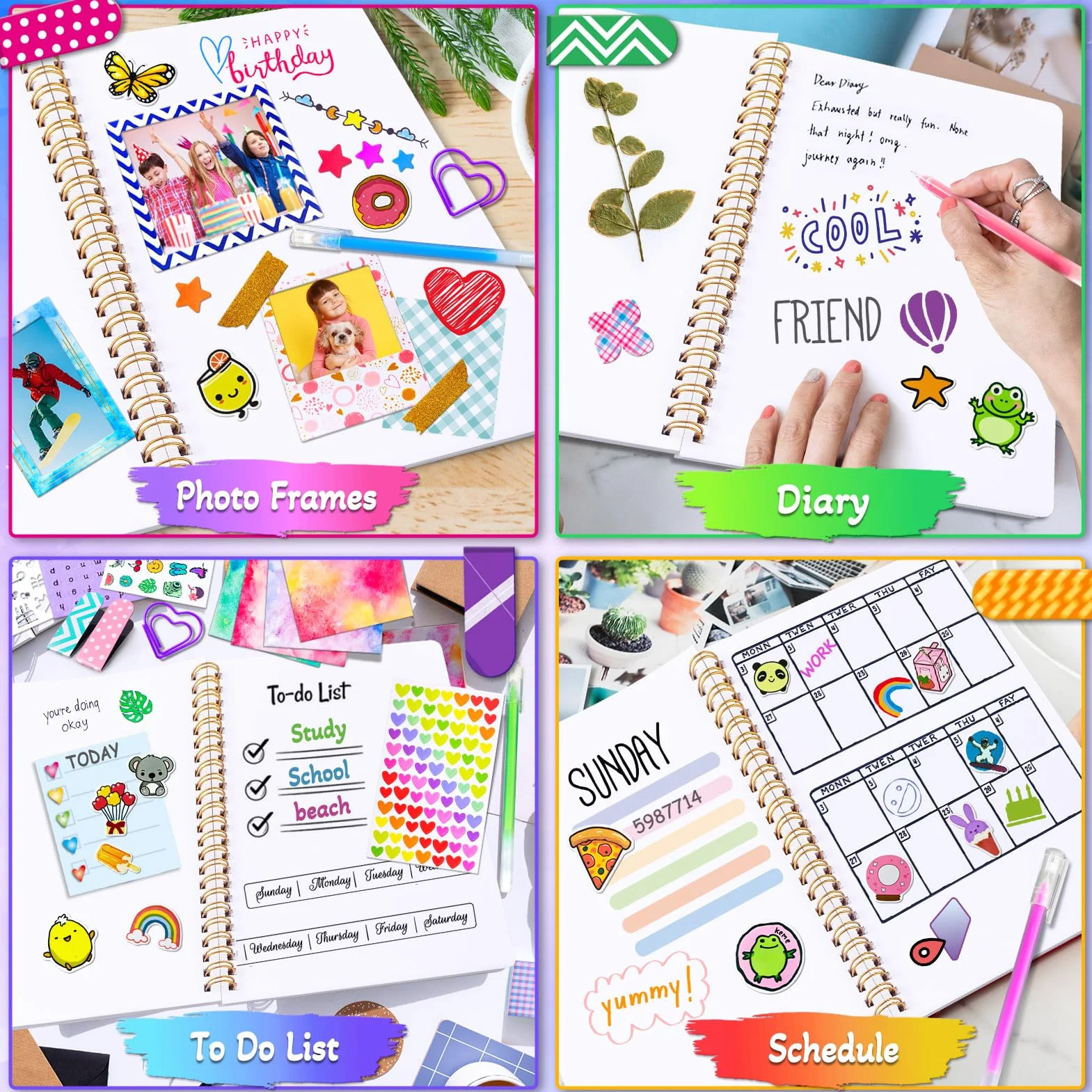 PATIFEED Kit Diario Fai Da Te per Ragazze, Confezione da 2 Set di Diari per Adolescenti, Forniture per Album e Diario per Età 8-14