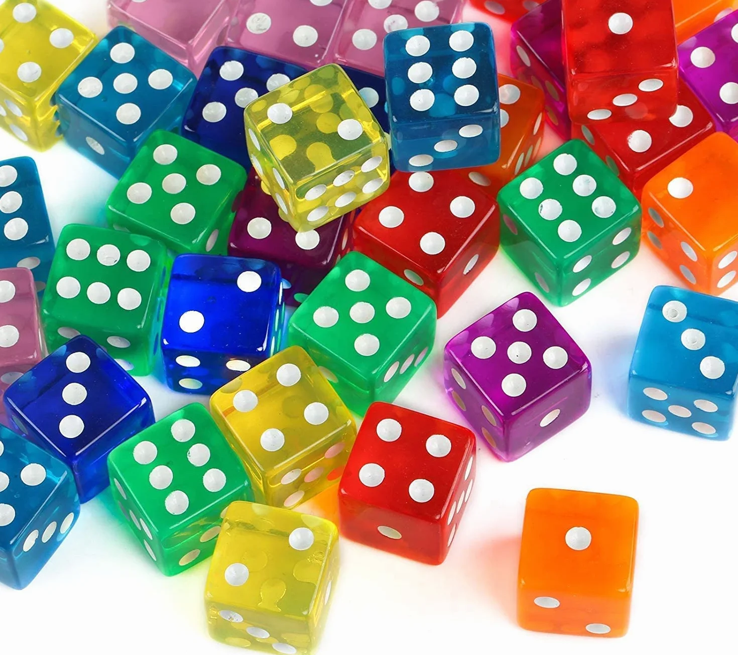 GWHOLE Set di 40 Dadi Traslucidi Colorati da 16 mm 8 Colori Vivaci per Giochi da Tavolo Dadi Matematica e Applicazioni Varie