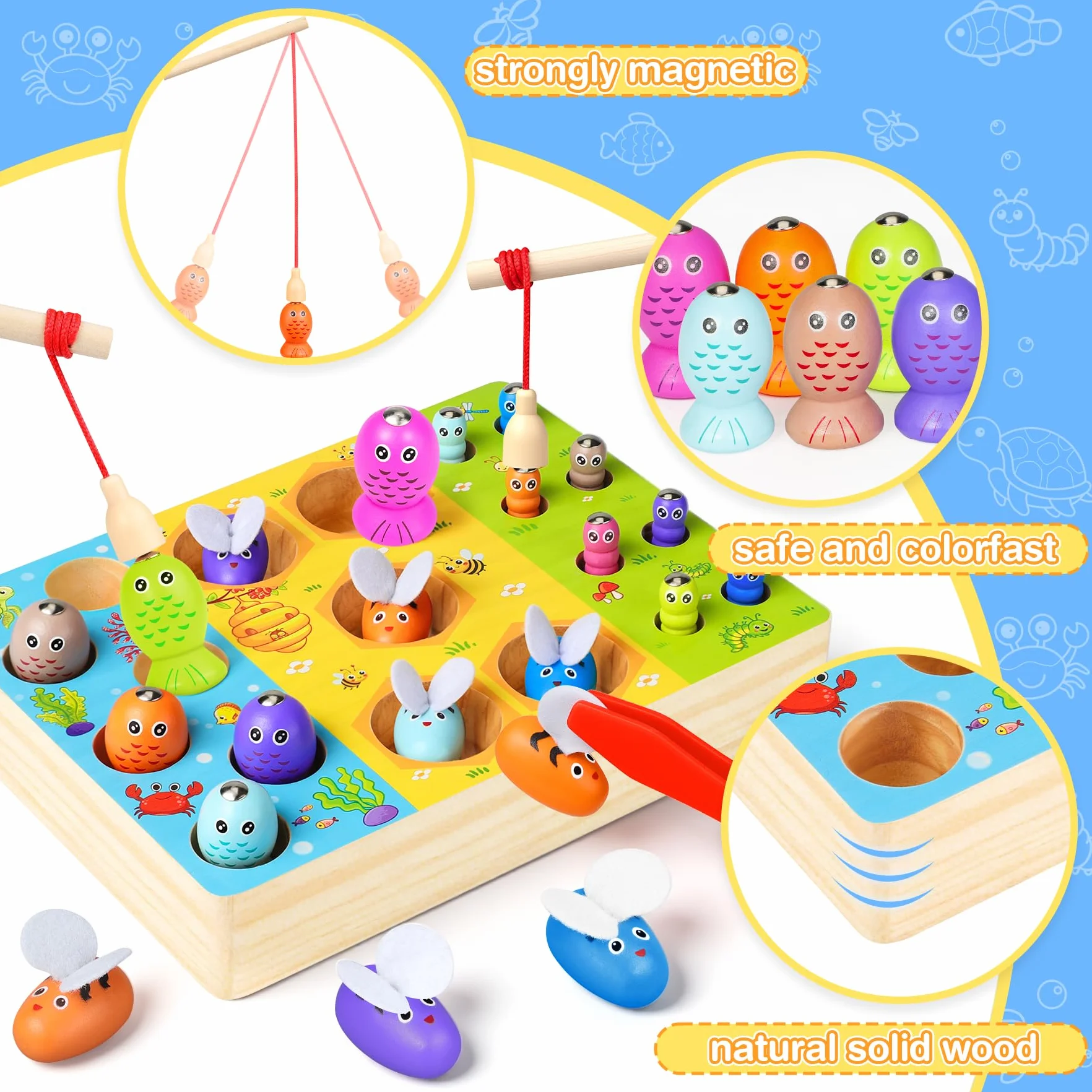 COOLJOY Giocattolo Partire dai 2 Anni Gioco di Pesca Magnetica Montessori Giocattolo Magnetico Giocattolo in Legno Regalo per Ragazzo e Ragazza Montessori Giocattoli a Partire dai 2 3 Anni