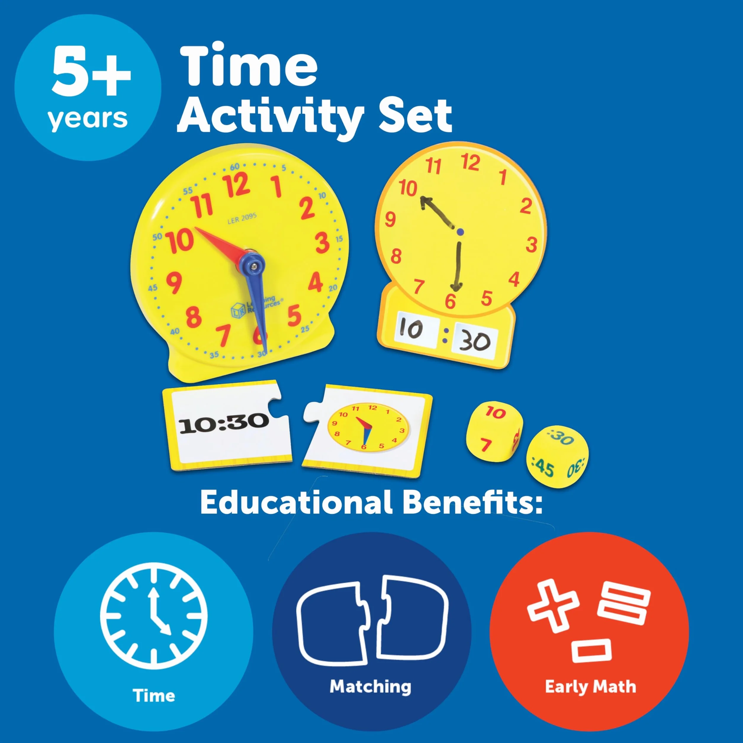 Learning Resources Set attività Sull’Ora – Gioco Educativo con 41 Pezzi per Bambini 5+, Impara a Leggere l’Orologio Analogico e Digitale con Carte e Orologi Didattici