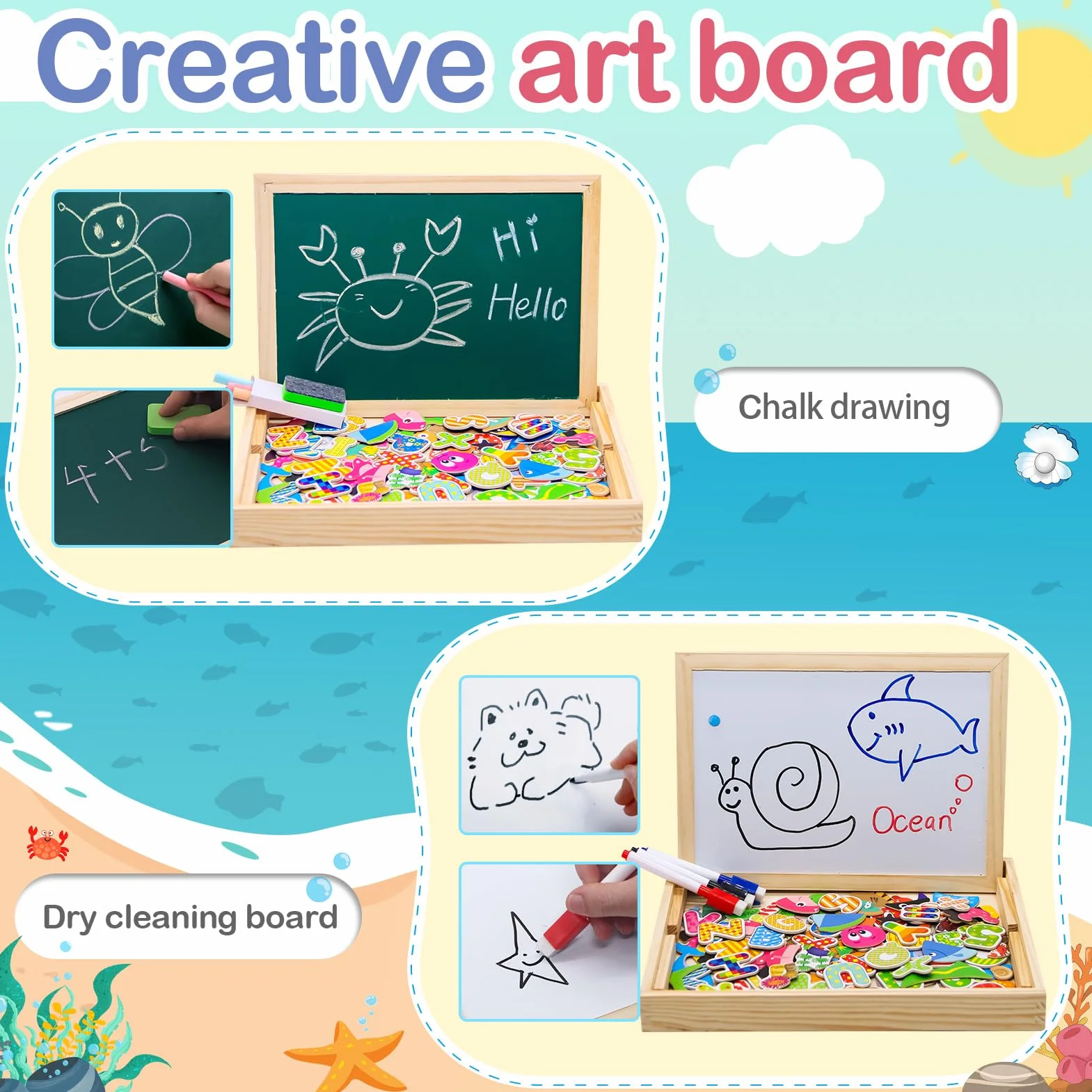 Uping Puzzle Magnetico Legno 130 Pezzi con Lavagna a Double Face per Bambini 3 Anni+